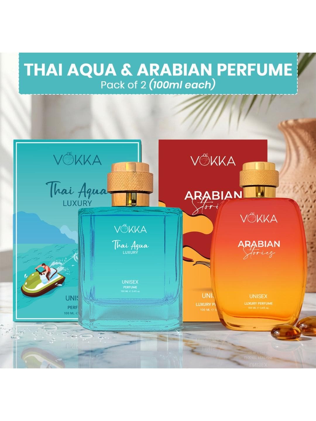 Buy VOKKA Set Of 2 Thai Aqua & Arabian Stories Long Lasting Perfumes 100 Ml Each - - Personal Care for Unisex
