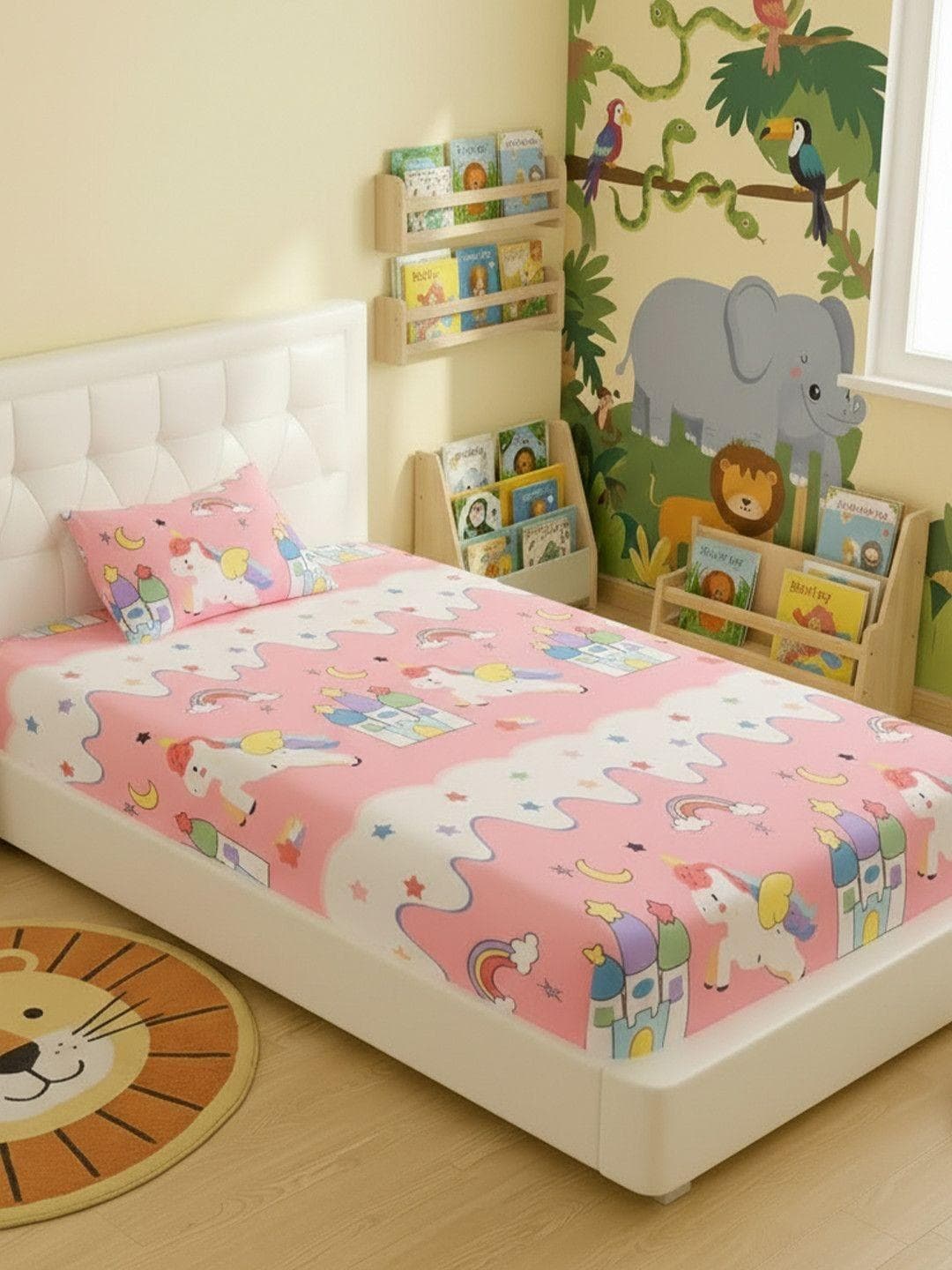 Filymore Pink Conversational 300 TC Single Bedsheet with 1 Pillow Covers