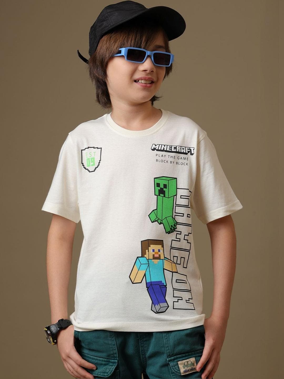 Kids Ville Boys Minecraft Printed Regular Fit Pure Cotton T-shirt