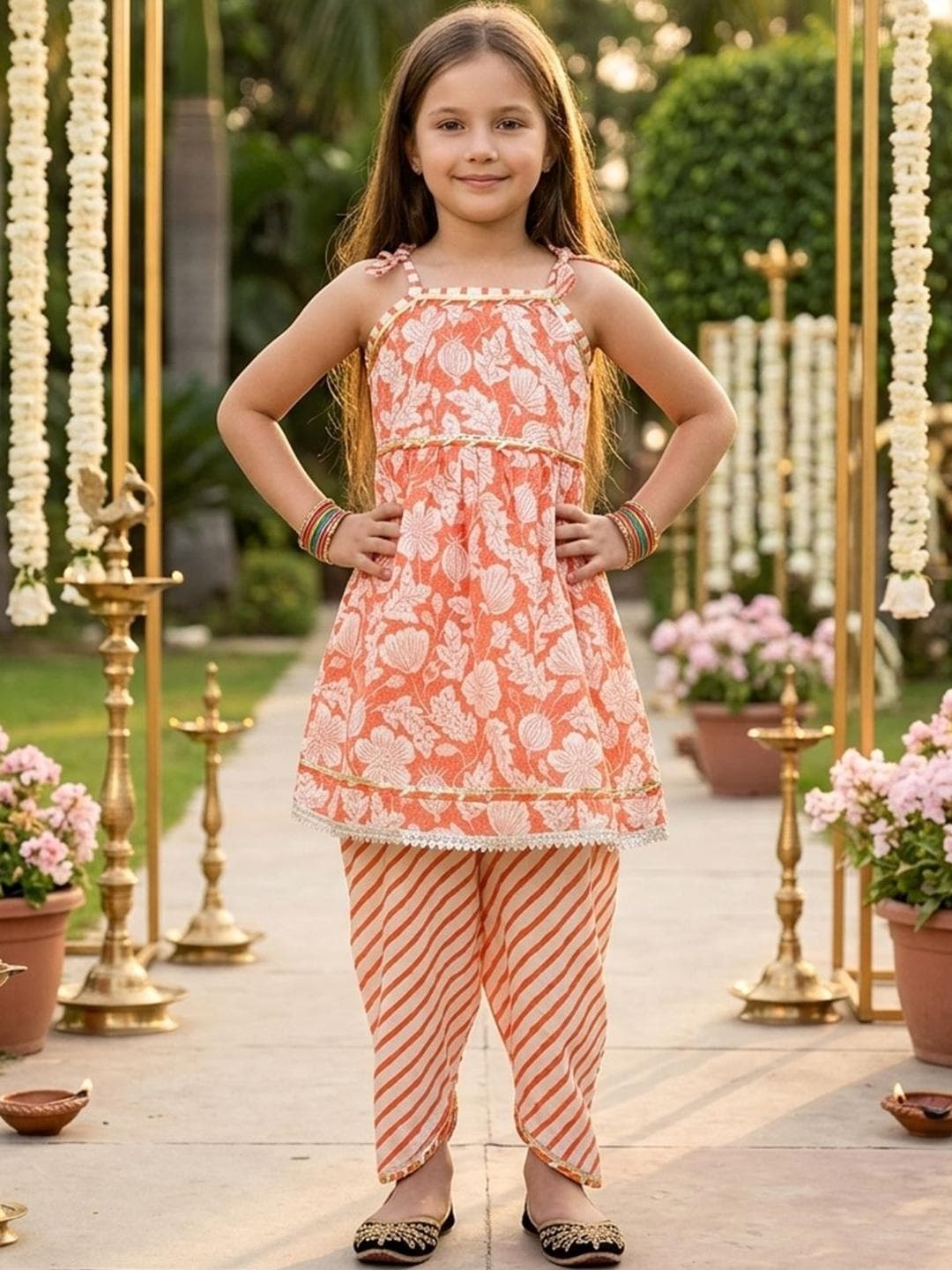 Cutiekins Girls Floral Printed Kurta with Dhoti Pant