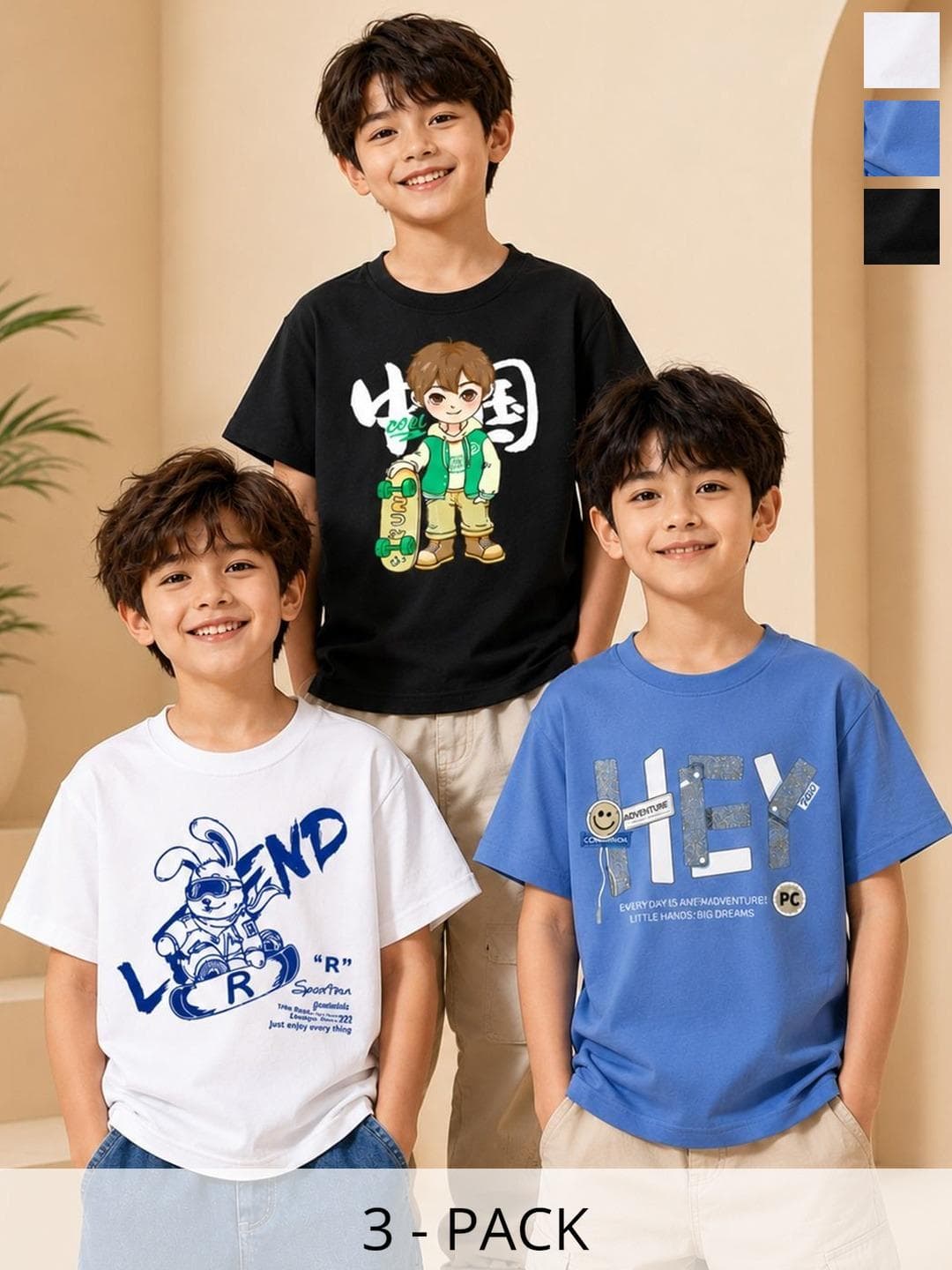 KEESOR Boys Pack of 3 Cotton T-shirt