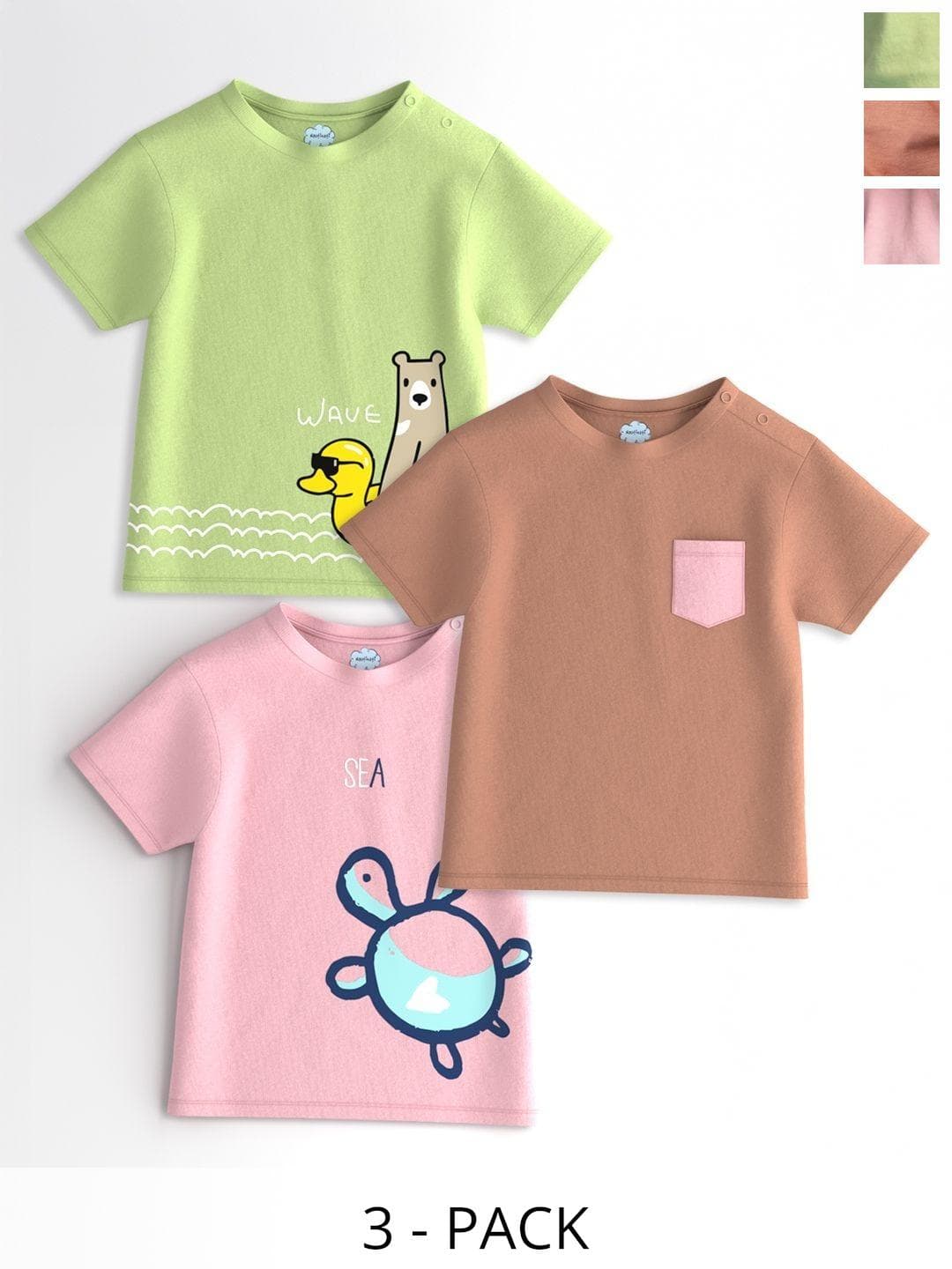 Nauti Nati Boys Pack Of 3 Graphic Printed Cotton Antimicrobial T-shirts