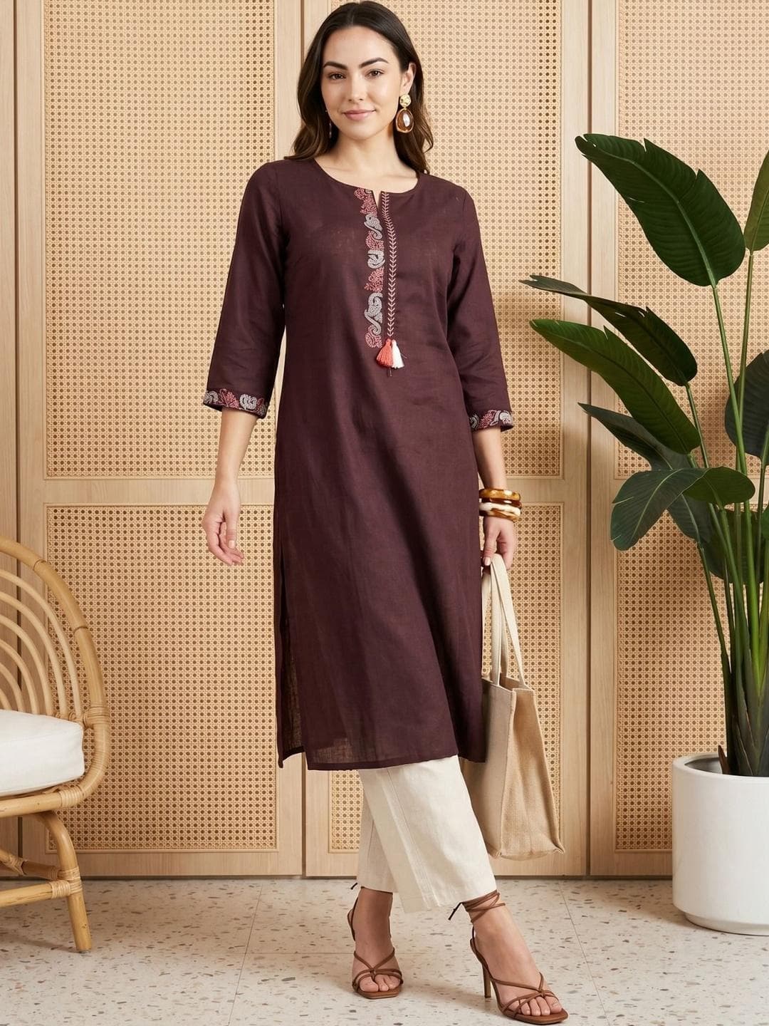Anouk Women Ethnic Motifs Embroidered Thread Work Kurta
