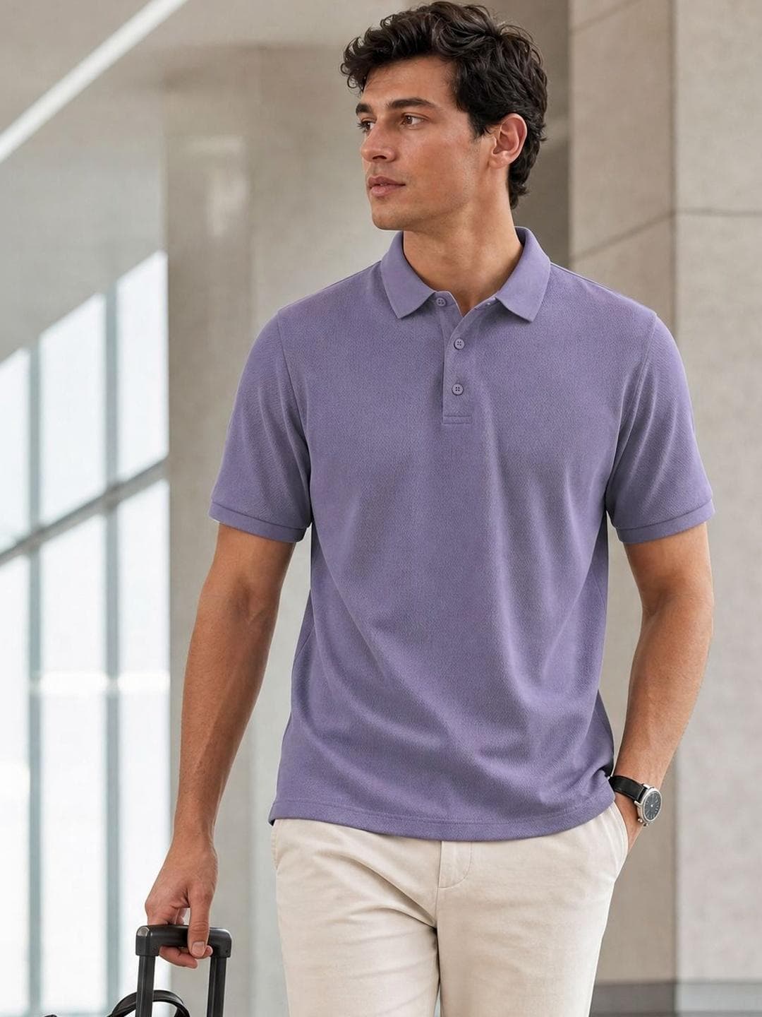 NOBERO Men Solid Cotton Polo Collar T-shirt