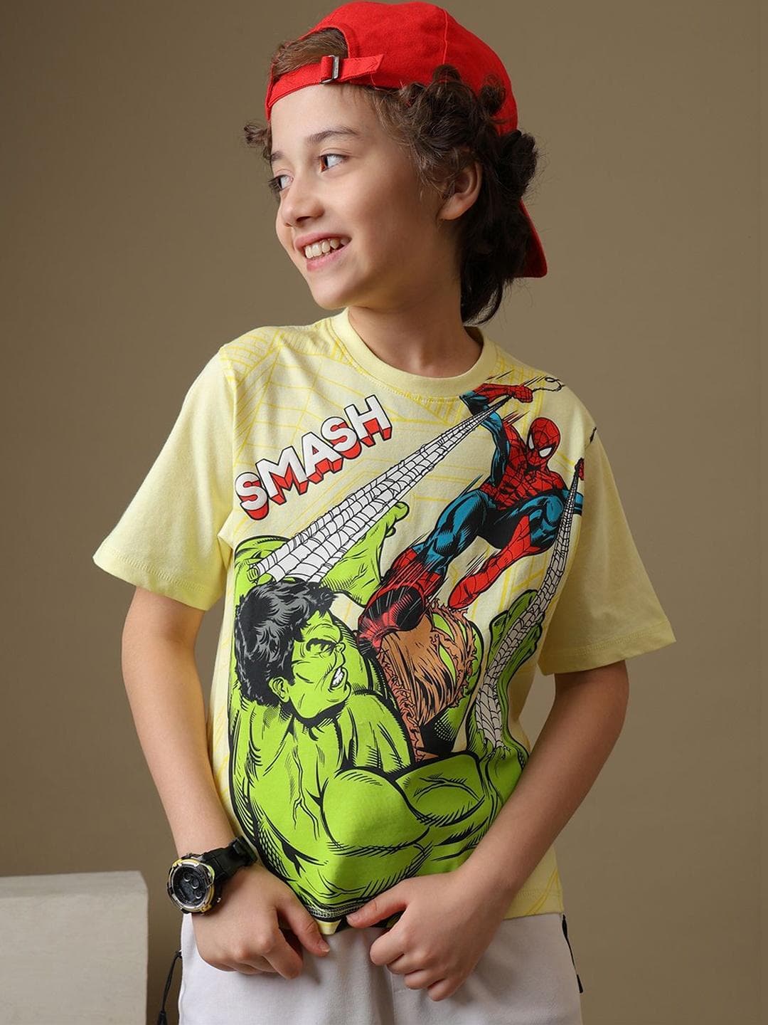 Kids Ville Spider-Man VS Hulk Printed Regular Fit Tshirt
