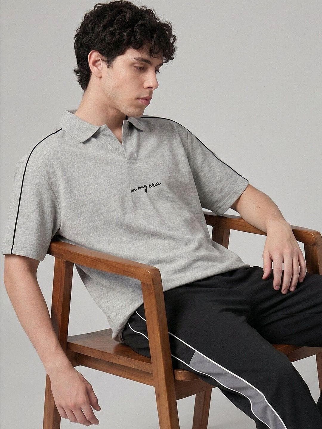 glitchez Typography Printed Polo Collar Short Sleeves Embroidered Regular Fit T-shirt