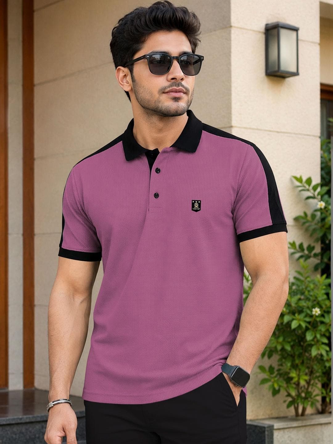 VeBNoR Men Brand Logo Polo Collar Pockets T-shirt