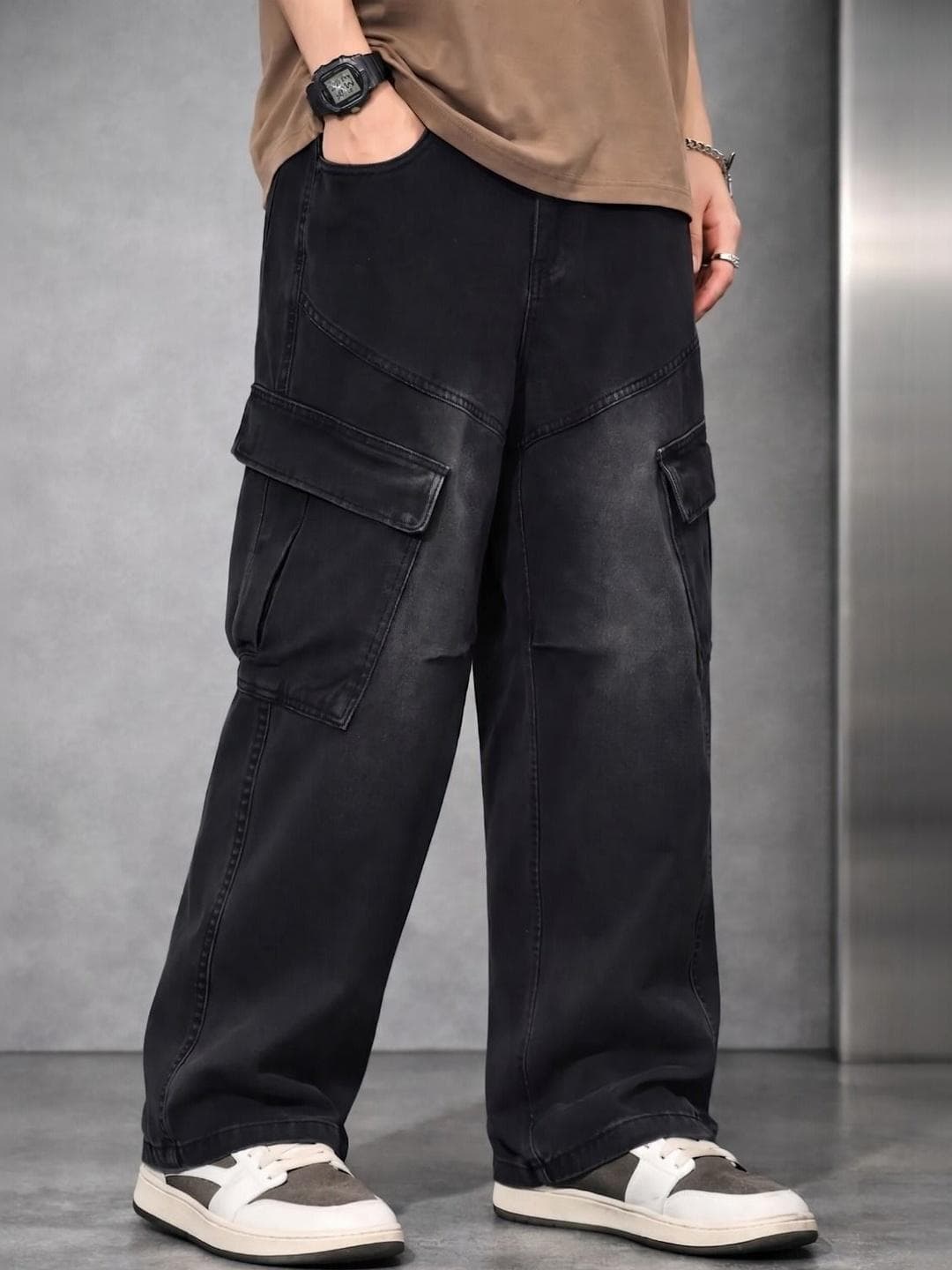 BREXX Men Jean Wide Leg Mid-Rise Low Distress Stretchable Jeans