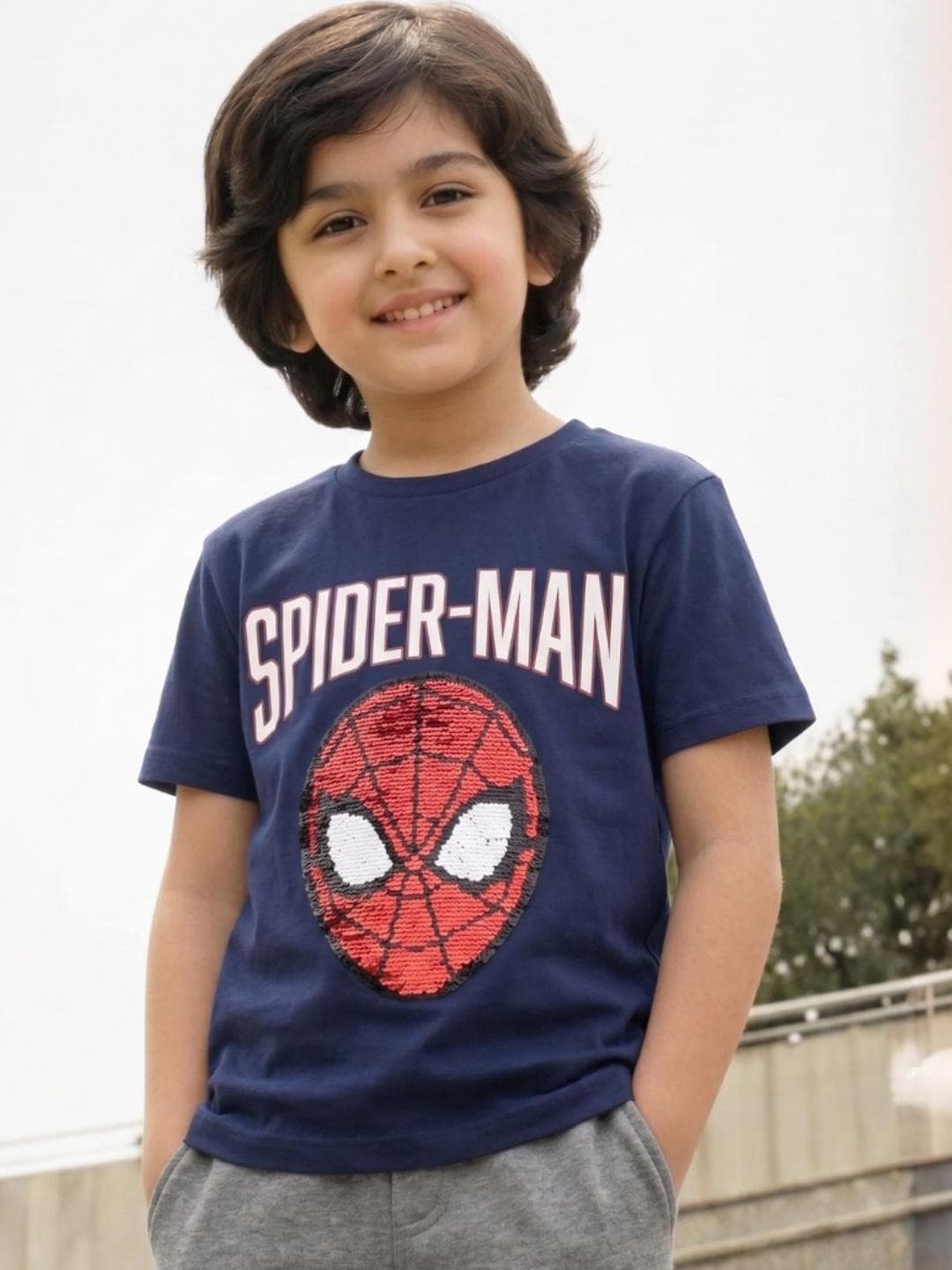 Nap Chief Kids Unisex Marvel Spider Man Reversible Sequin Cotton T-shirt