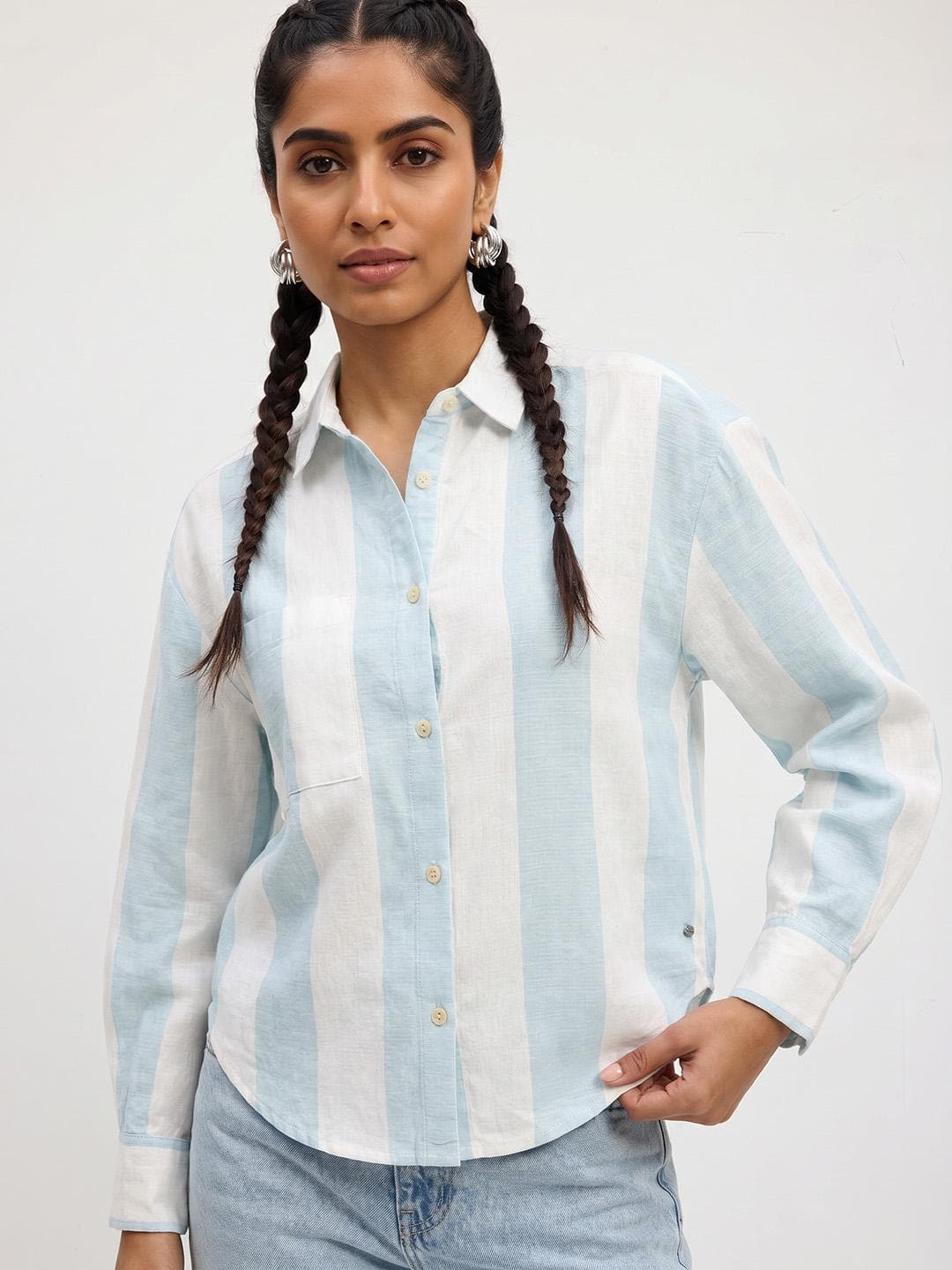 The Roadster Life Co. Vertical Striped Pure Cotton Oversized Casual Shirt