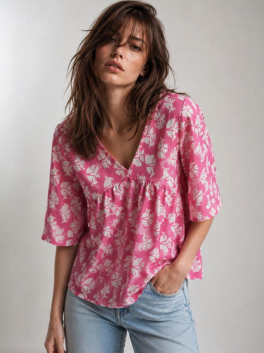 Lagashi Floral Print Cotton Top