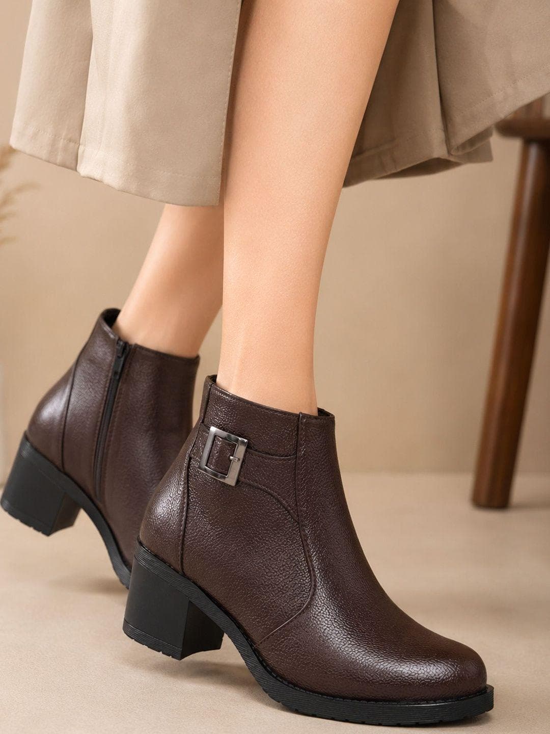 Buy The Roadster Lifestyle Co Women Textured Round Toe Zip Boots - - Footwear for Women