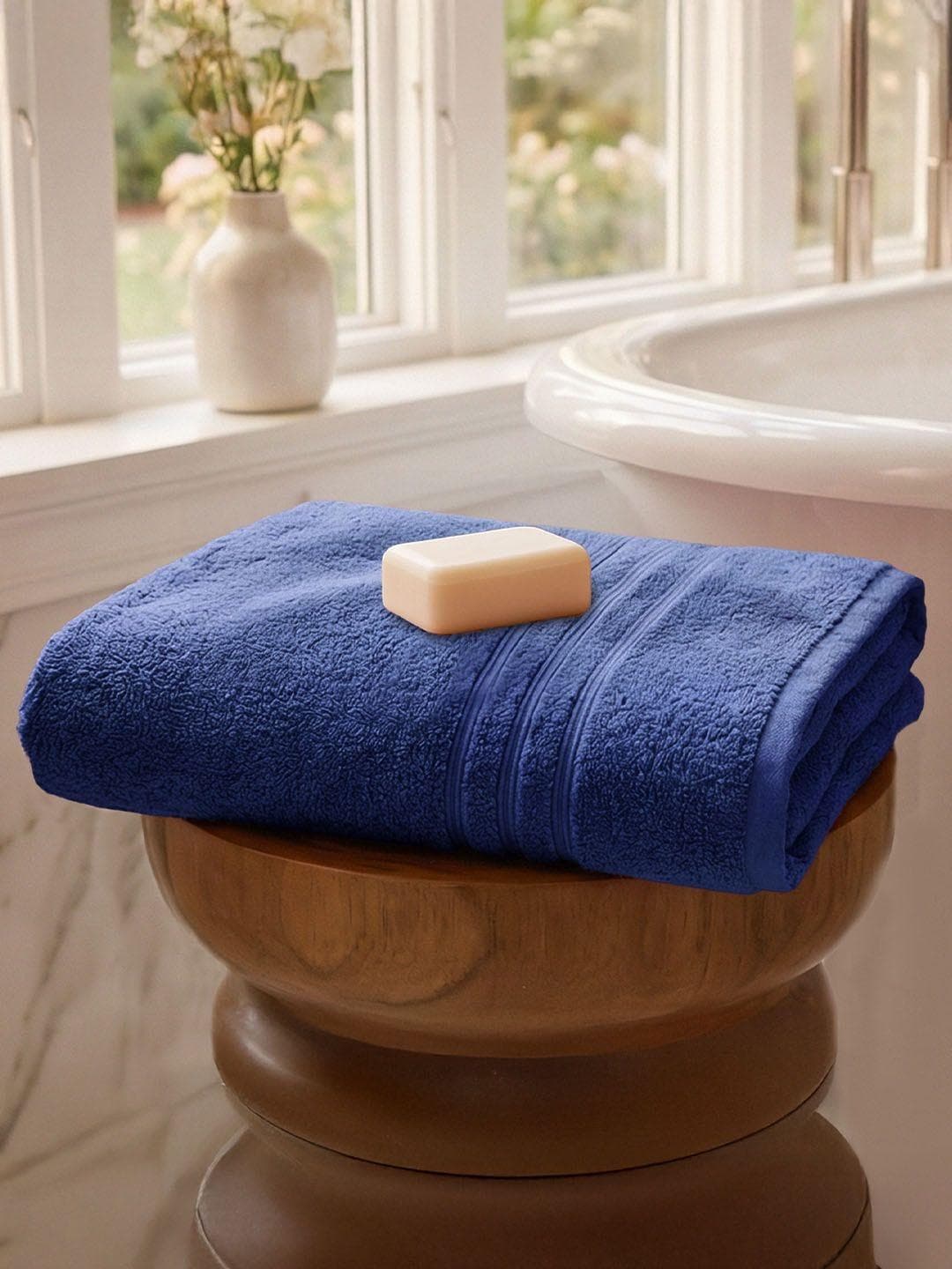 Buy MYTRIDENT Navy Blue Solid Pure Cotton 400GSM Super Soft Adult Regular Bath Towel 28x55In - - Home for Unisex