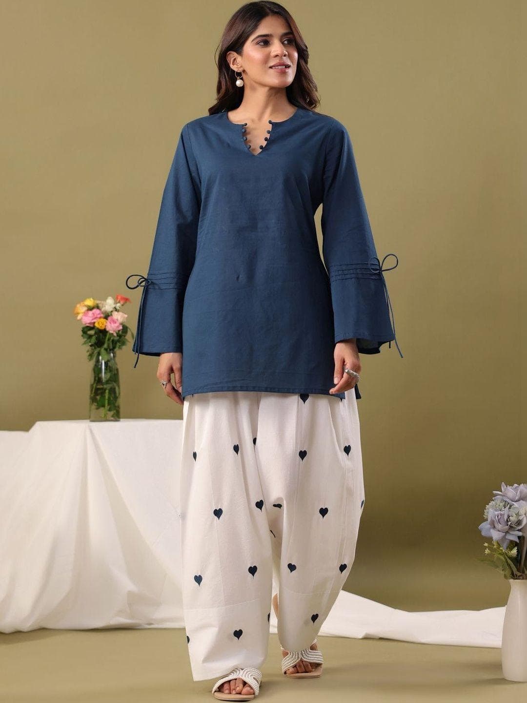 Rimeline Women Regular Pure Cotton Kurti with Farshi Salwar