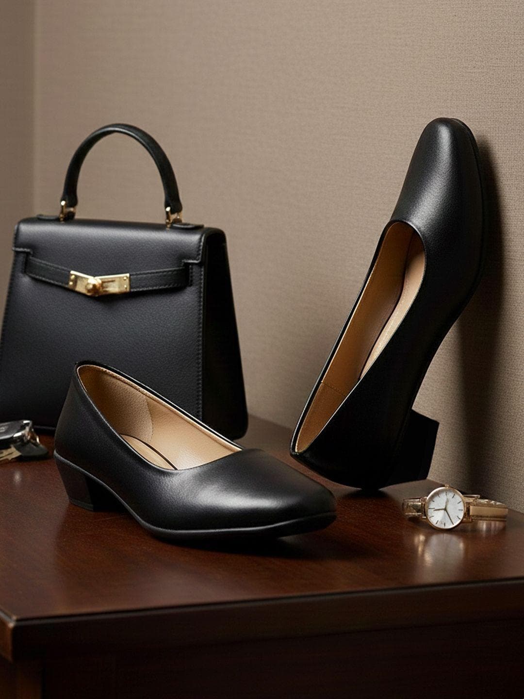 Khadims Women Black Solid Pumps