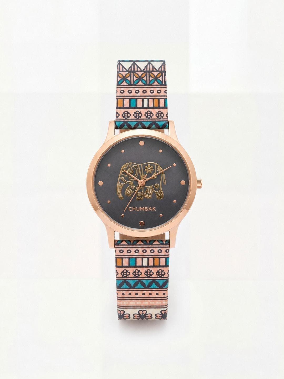 Buy TEAL BY CHUMBAK Women Black Brass Printed Dial & Leather Bracelet Style Straps Analogue Watch - - Accessories for Women