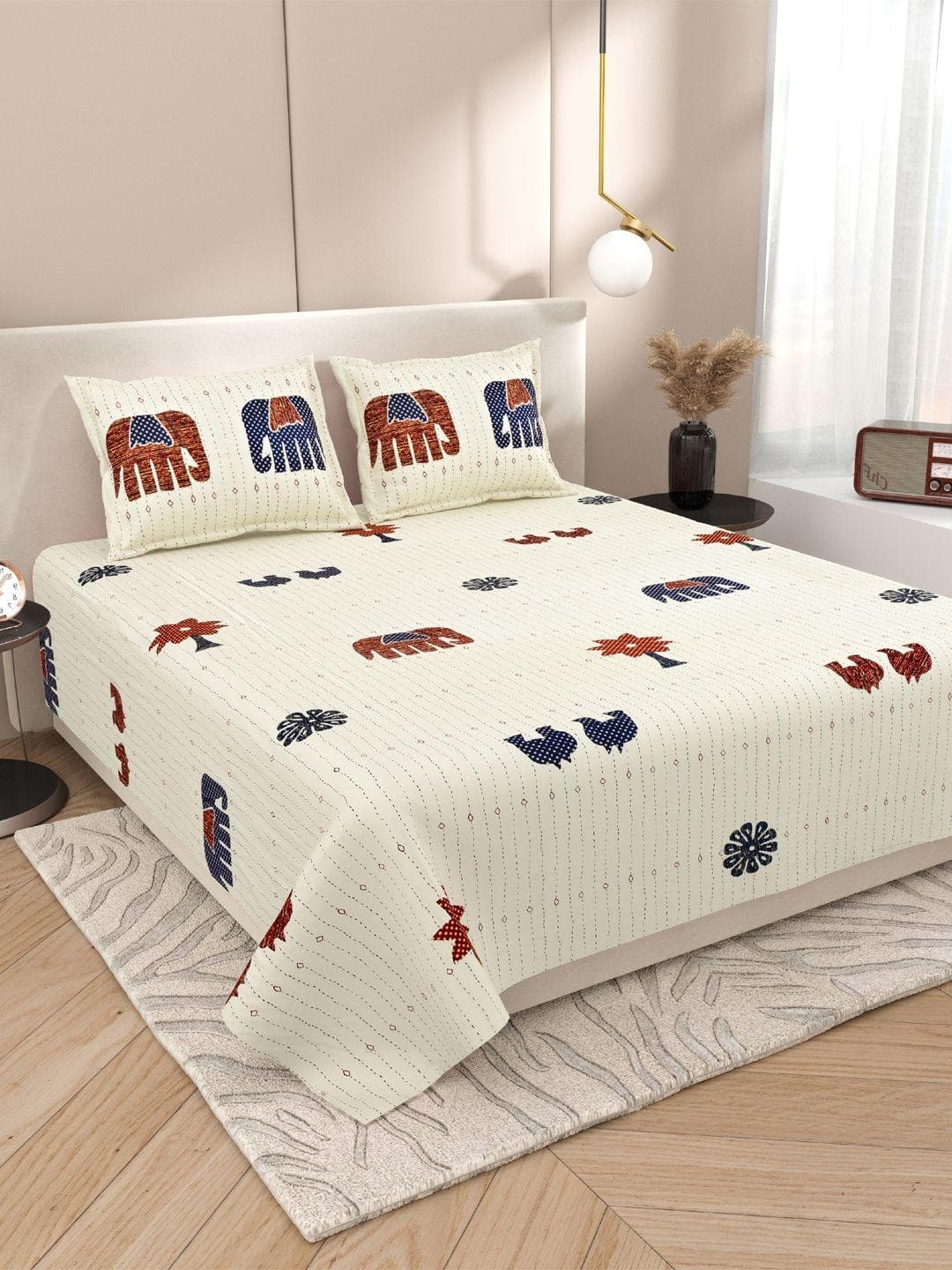 Sangria Orange Animal Cotton Soft Feel 120 TC Double Fine Bedsheets