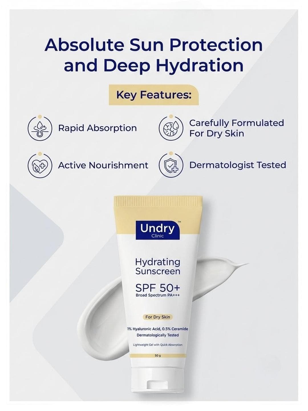 Undry Hydrating Sunscreen for Dry Skin SPF 50 - (50gm)