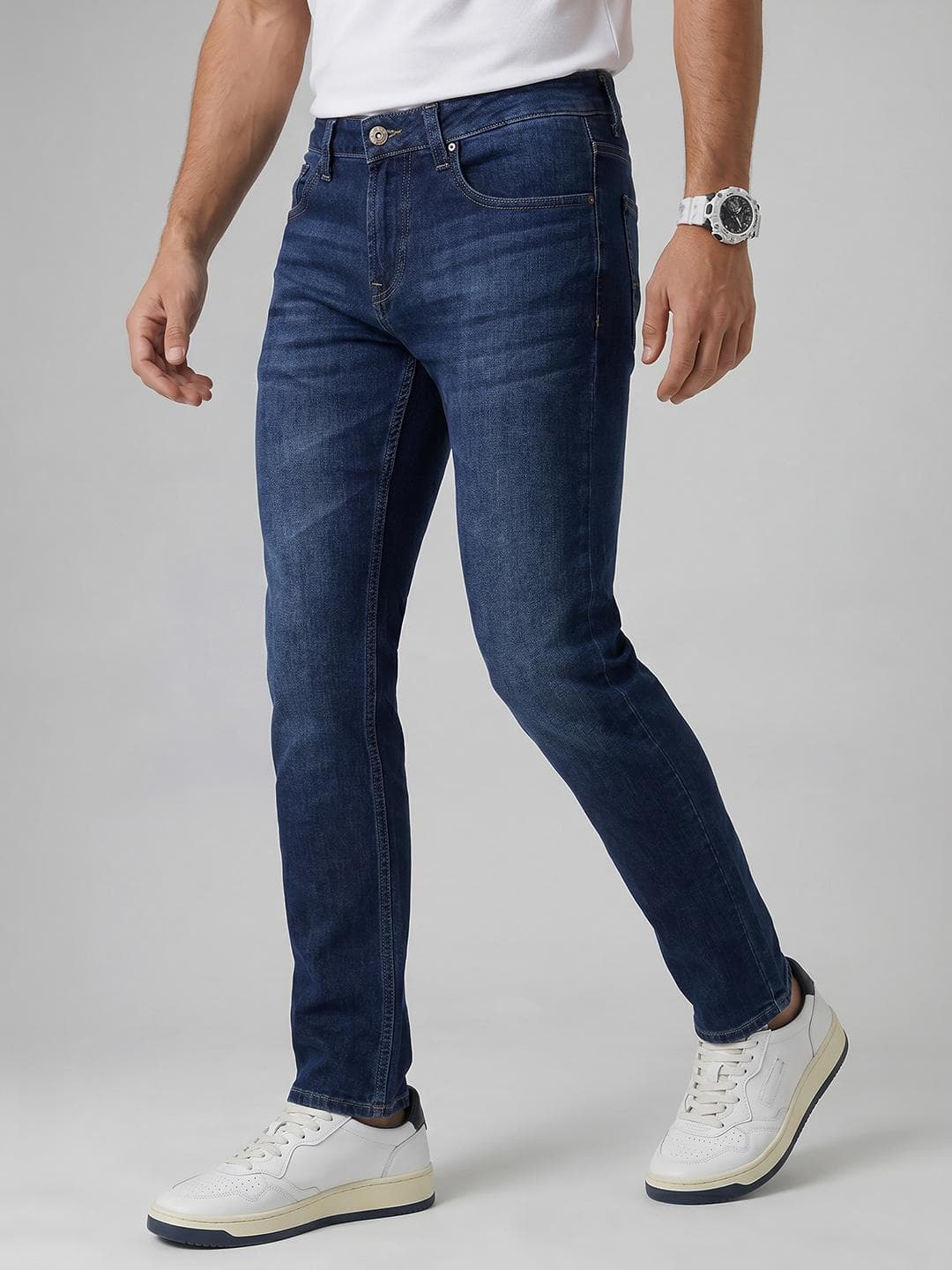 SPYKAR Men Nico Slim Fit Low-Rise Stretchable Mid Blue Jeans
