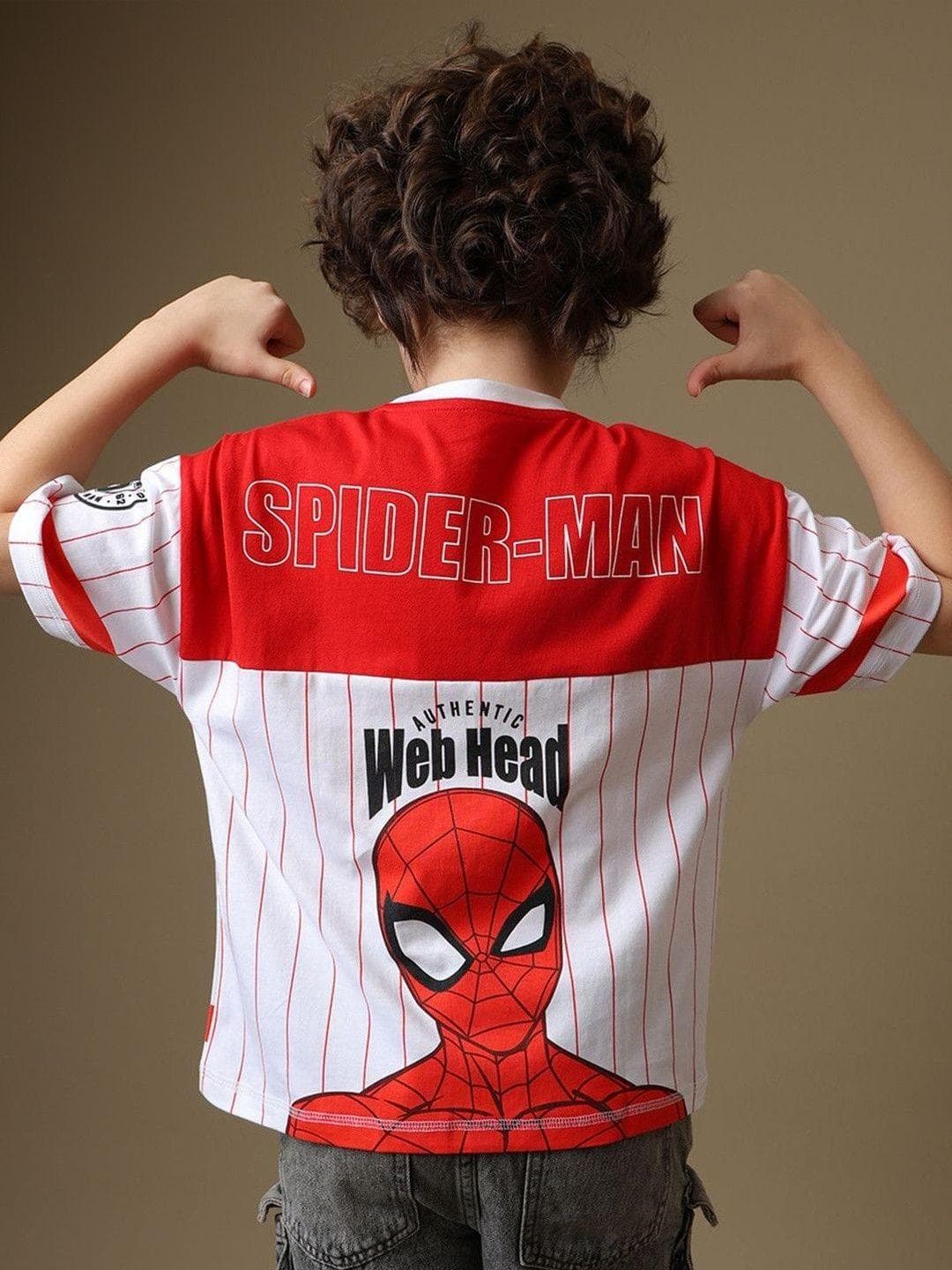 Kids Ville Boys Spiderman Printed Pure Cotton Round-Neck Oversized Tshirt