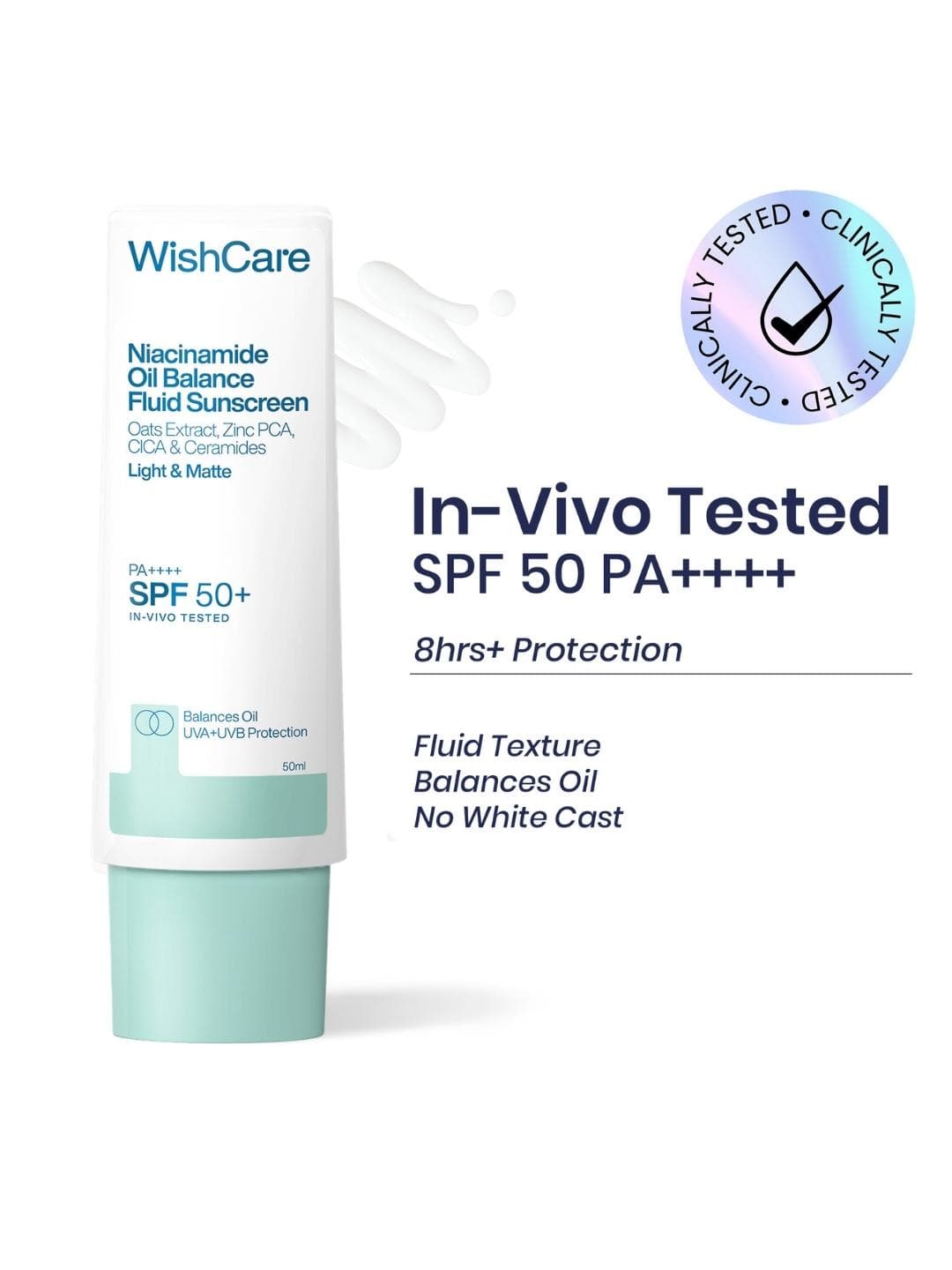 Buy WishCare SPF50 Niacinamide Oil Balance Fluid Sunscreen For Face In Vivo Tested 50 Ml - - Personal Care for Unisex