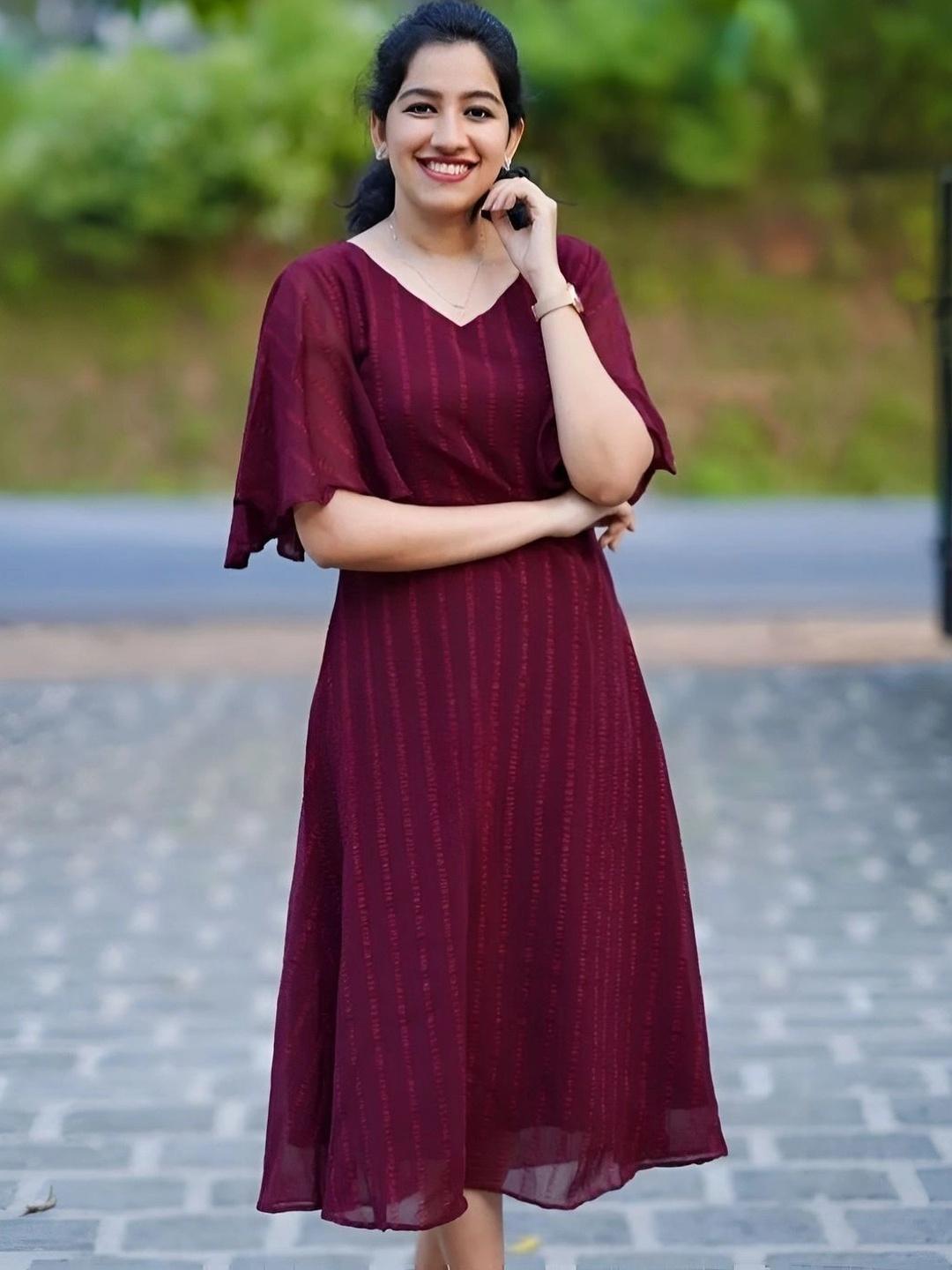Buy Sangria V Neck Ethnic Motifs A Line Midi Dress - - Apparel for Women
