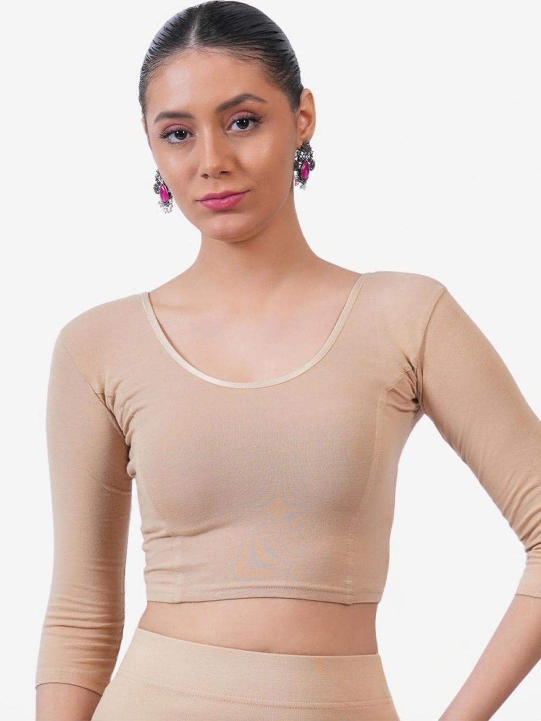 Vami Women Beige Solid Stretchable Saree Blouse