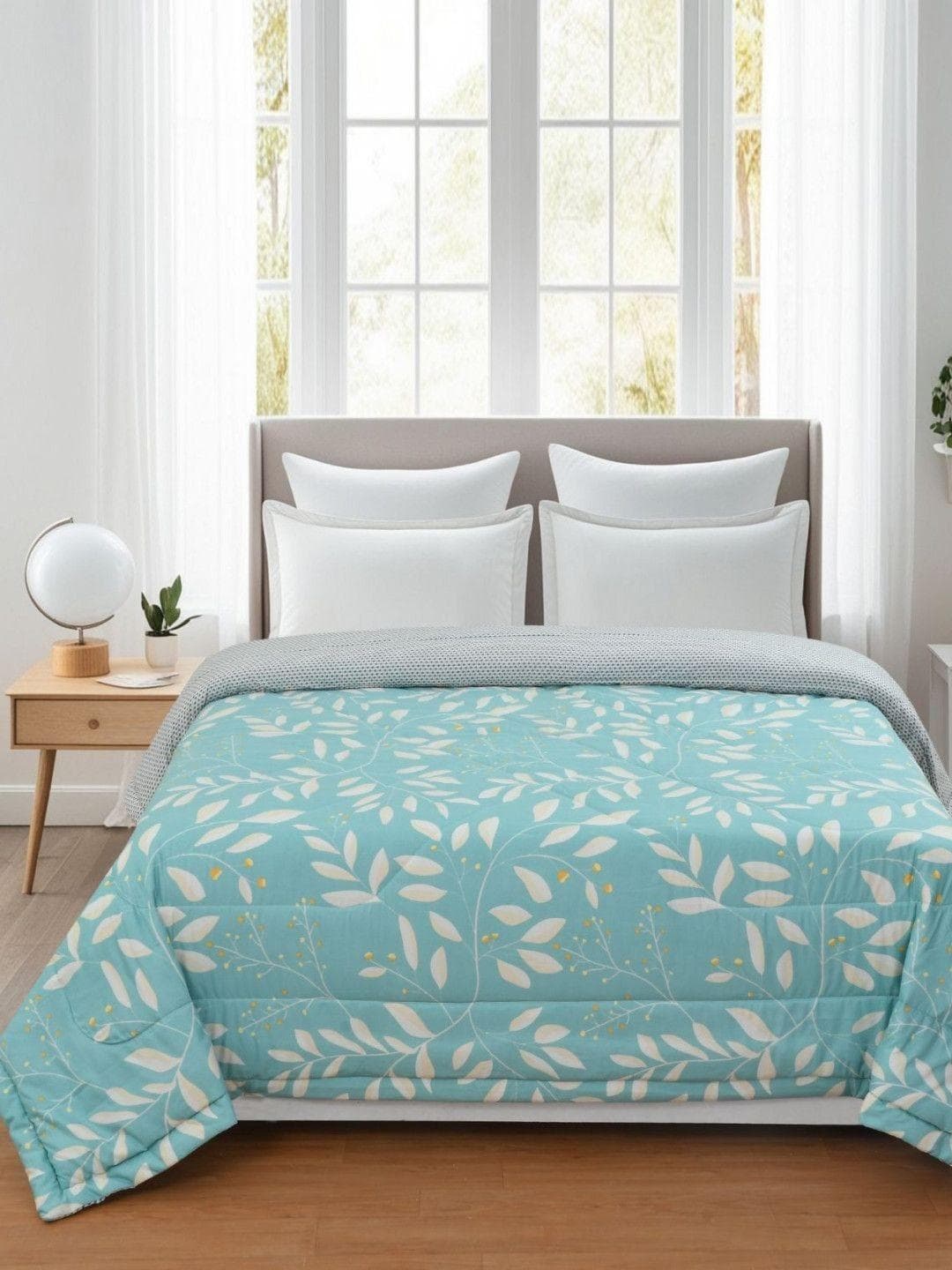 Buy Florida Flyn Teal & White Floral Microfiber 800 GSM Double Bed Comforter - - Home for Unisex