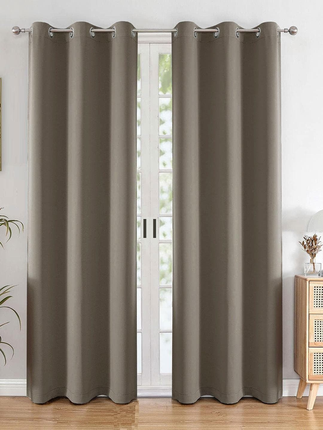 HOMEMONDE Grey 2 Pieces Black Out Door Curtains