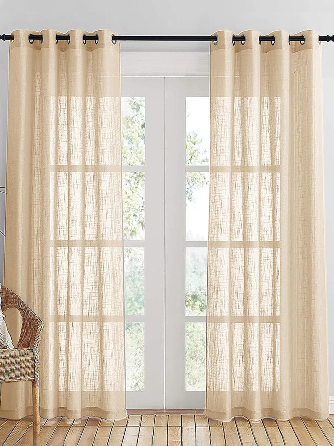 Buy HOMEMONDE Beige 2 Pieces Cotton Solid Sheer Door Curtain - - Home for Unisex