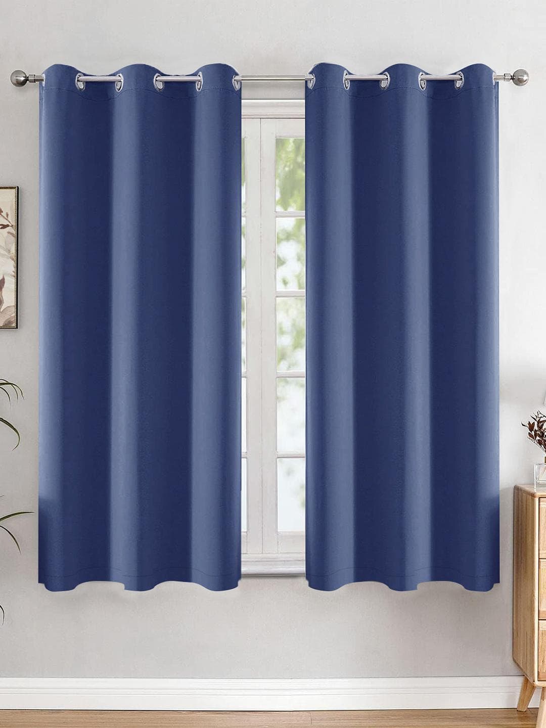 HOMEMONDE Navy Blue 2 Pcs Blackout 6 Feet Long Room Privacy & Thermal Insulation Curtains