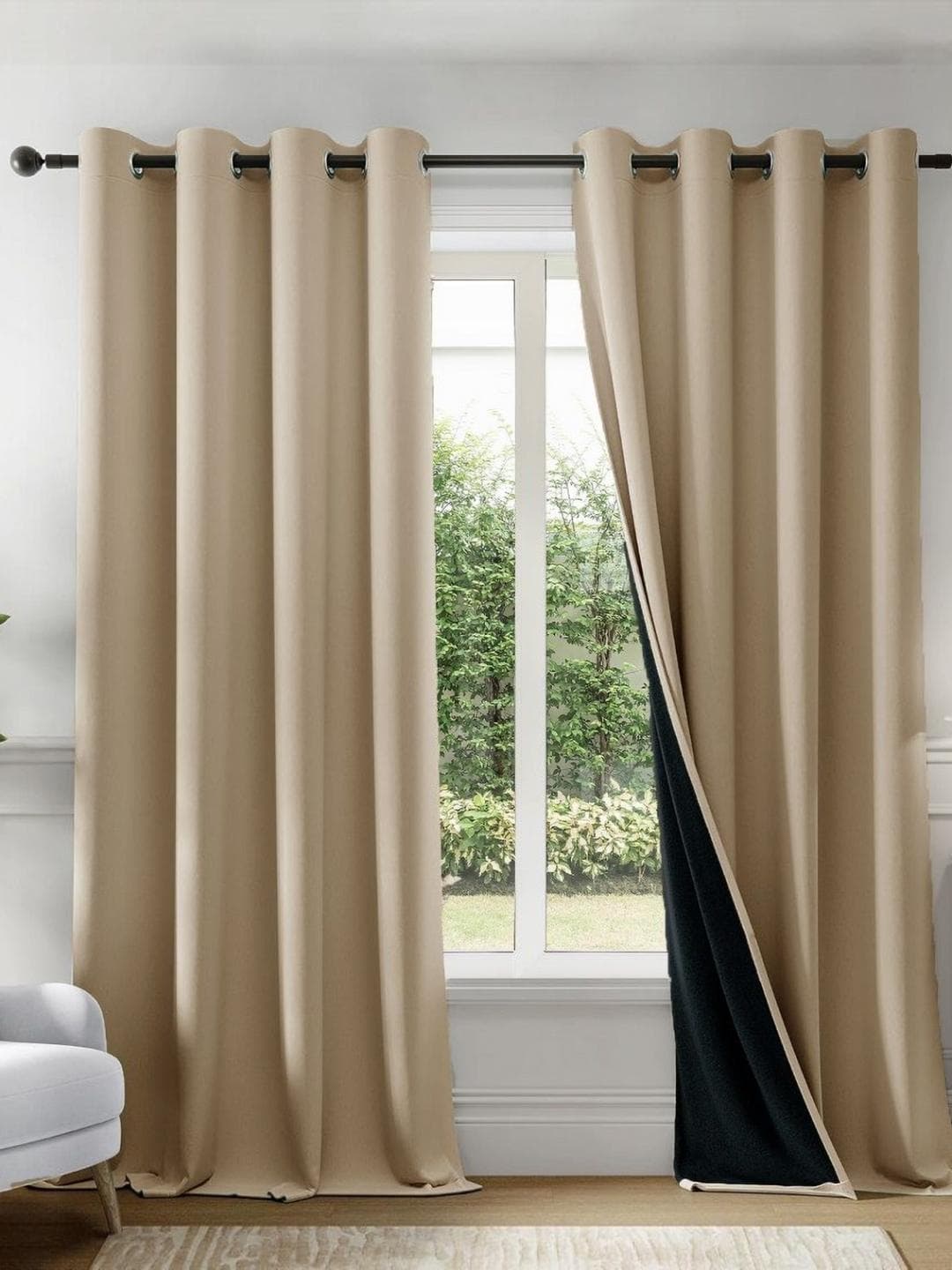 Buy HOMEMONDE Beige & Black 2 Pieces Blackout Window Solid Curtains - - Home for Unisex