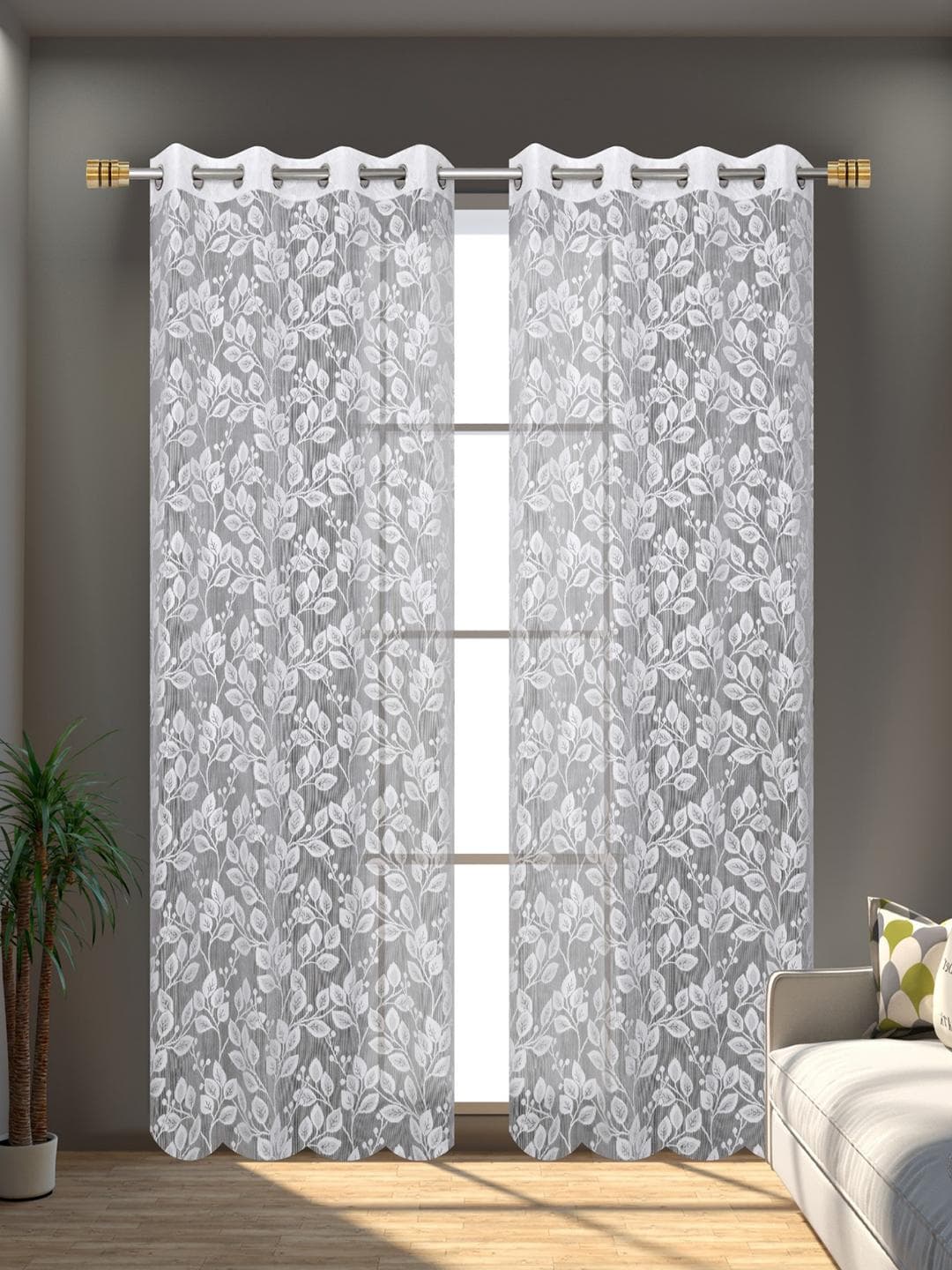 Aura White 2 Pieces Printed Sheer Door Curtains