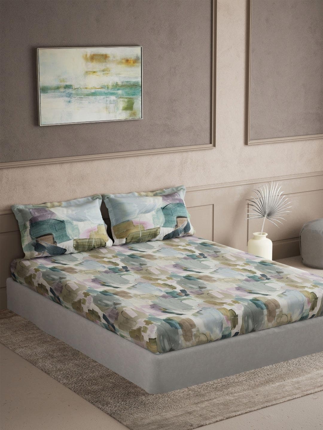 DDecor Blue & Green Printed 144 TC Cotton Double King Bedsheet Set 2.54 m x 2.74 m