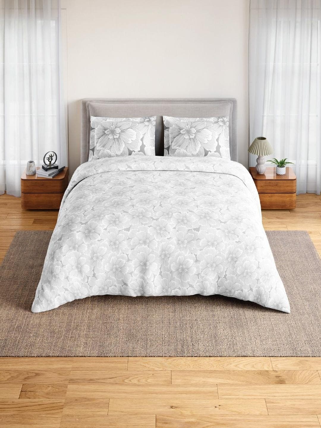 Buy SPACES White Floral 144 TC King Bedsheet With 2 Pillow Covers - - Home for Unisex