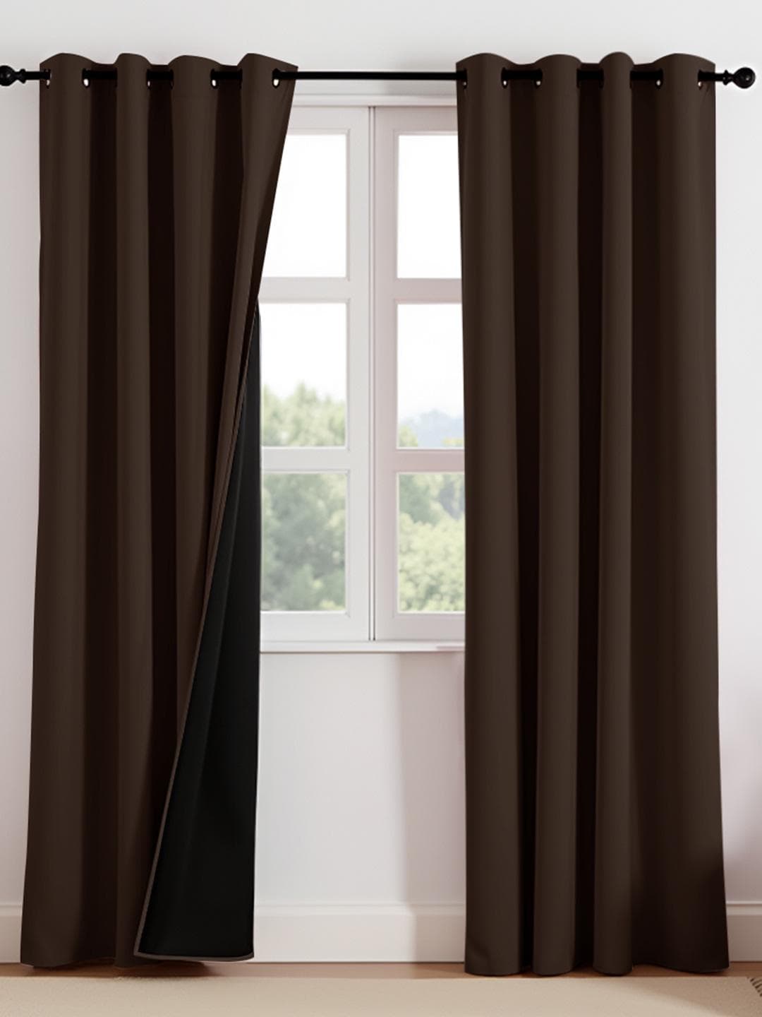 HOMEMONDE Brown & Black Set of 2 Black Out Door Curtain