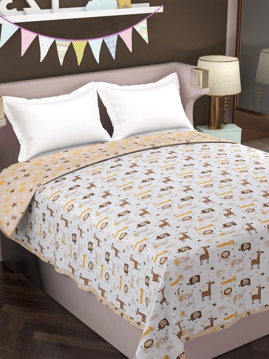 Buy Florida Beige Cartoon Characters AC Room 120 GSM Reversible Double Bed Dohar - - Home for Unisex