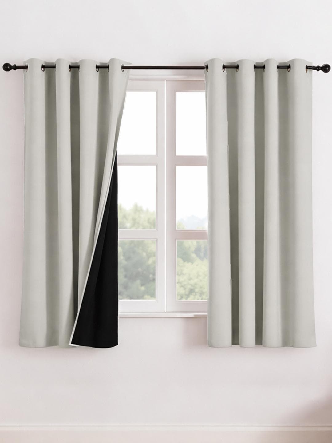 Buy HOMEMONDE Off White & Black 2 Pieces Blackout Window Solid Curtains - - Home for Unisex
