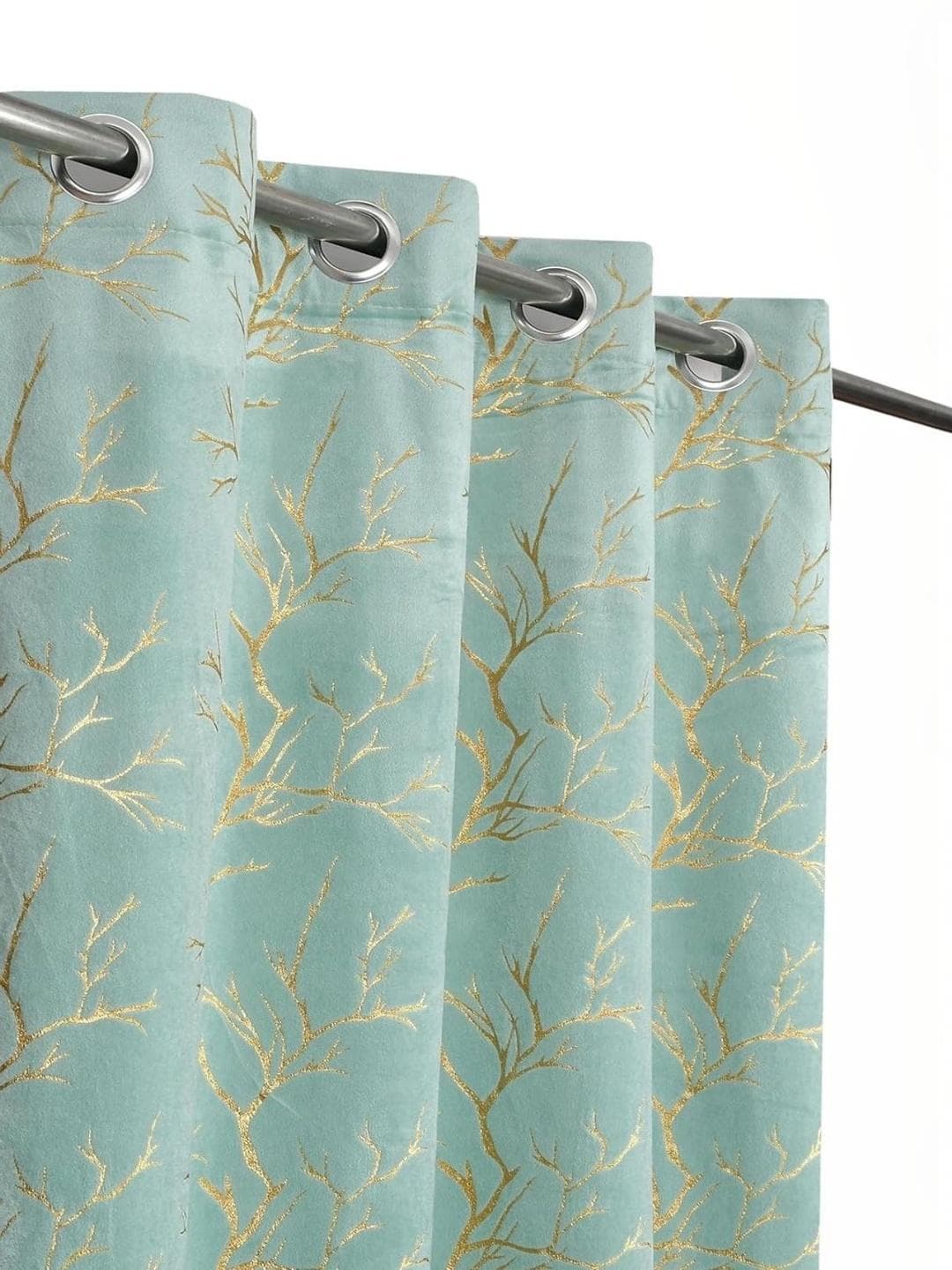 Aura Turquoise Blue Abstract Velvet 2 Pieces Door Room Darkening Eyelet Curtain