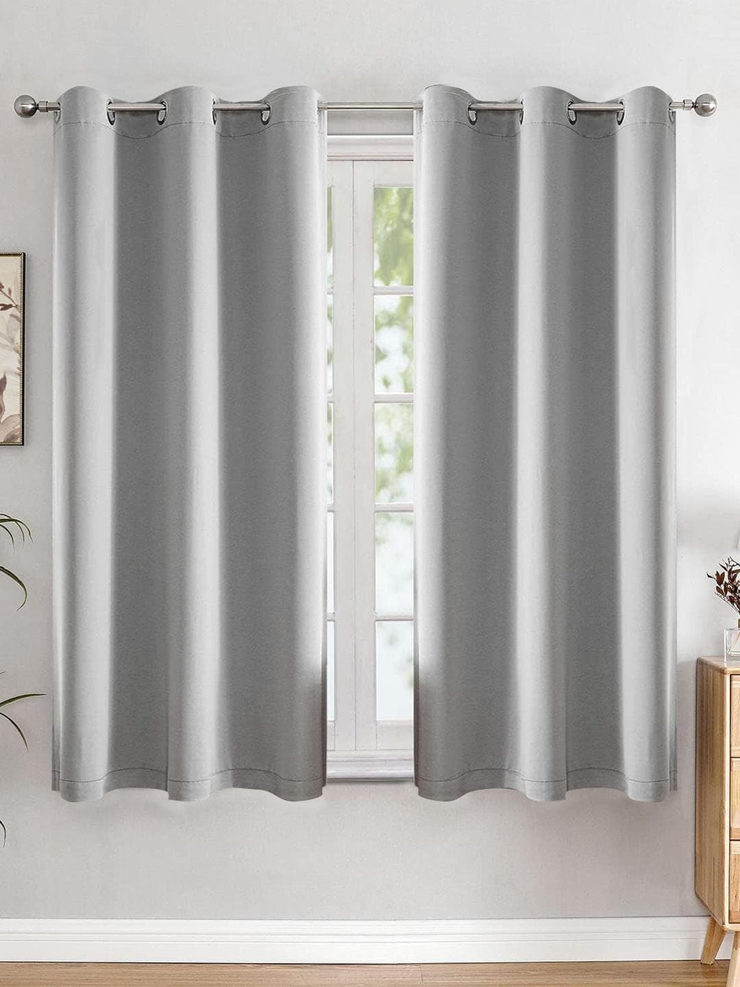 HOMEMONDE Grey 2 Pieces Black Out Window Curtains