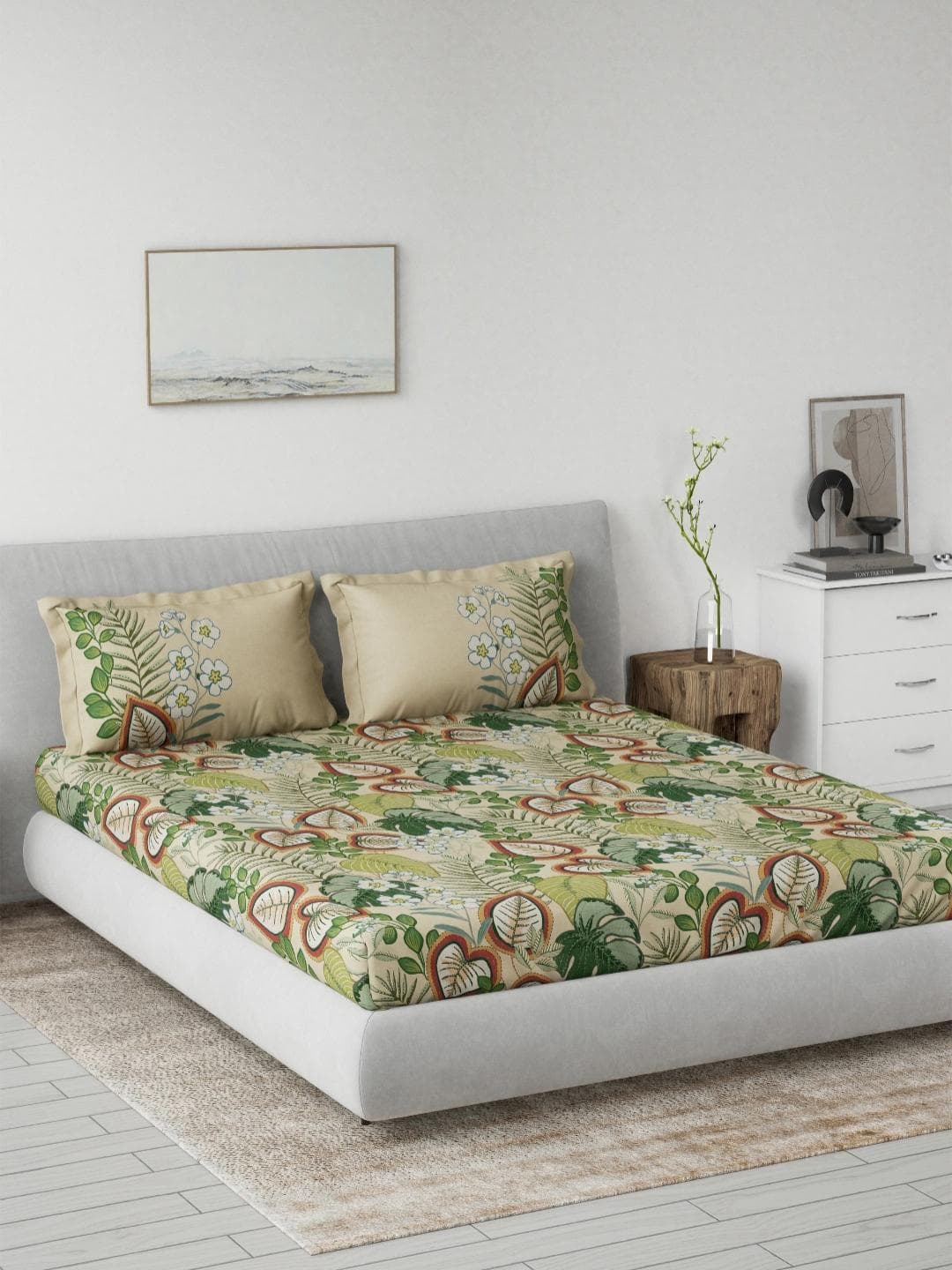 Buy DDecor Live Beautiful Green Floral Cotton 144 TC Queen Bedsheet With 2 Pillow Covers 90 X 108 Inches - - Home for Unisex