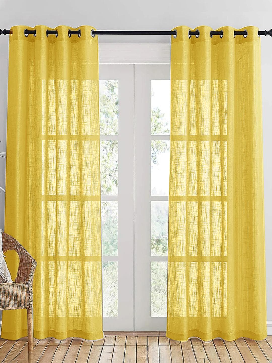 Buy HOMEMONDE Yellow Set Of 2 Sheer Door Curtains - - Home for Unisex