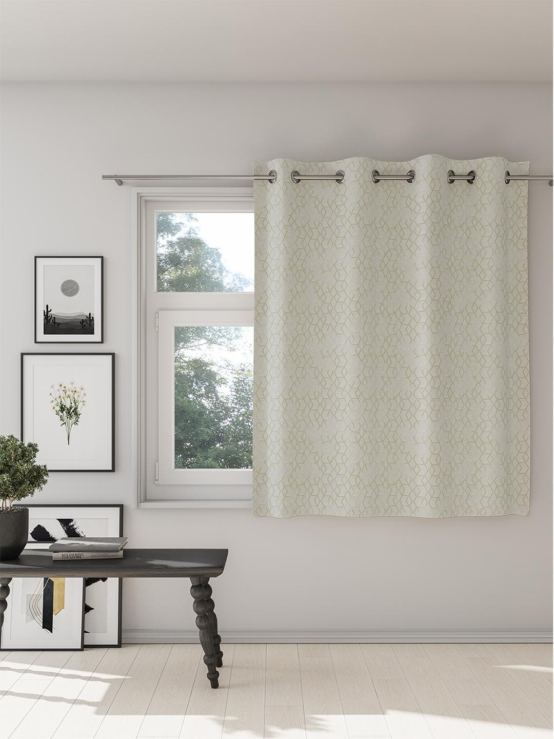 Buy DDecor White & Green Geometric Room Darkening Window Curtain - - Home for Unisex