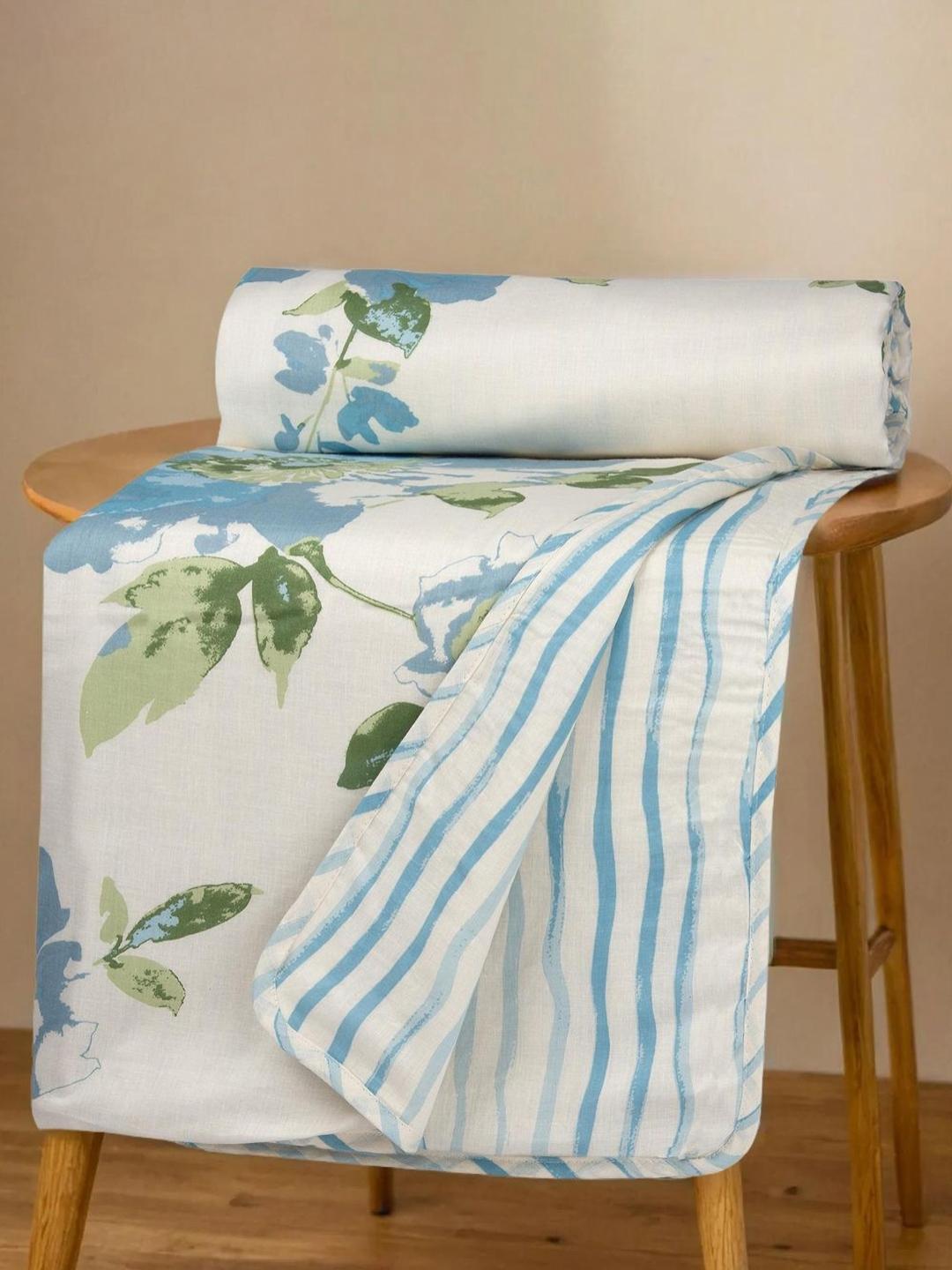 Buy Huesland White & Blue Floral Printed Pure Cotton Reversible AC Room Single Bed Dohar - - Home for Unisex