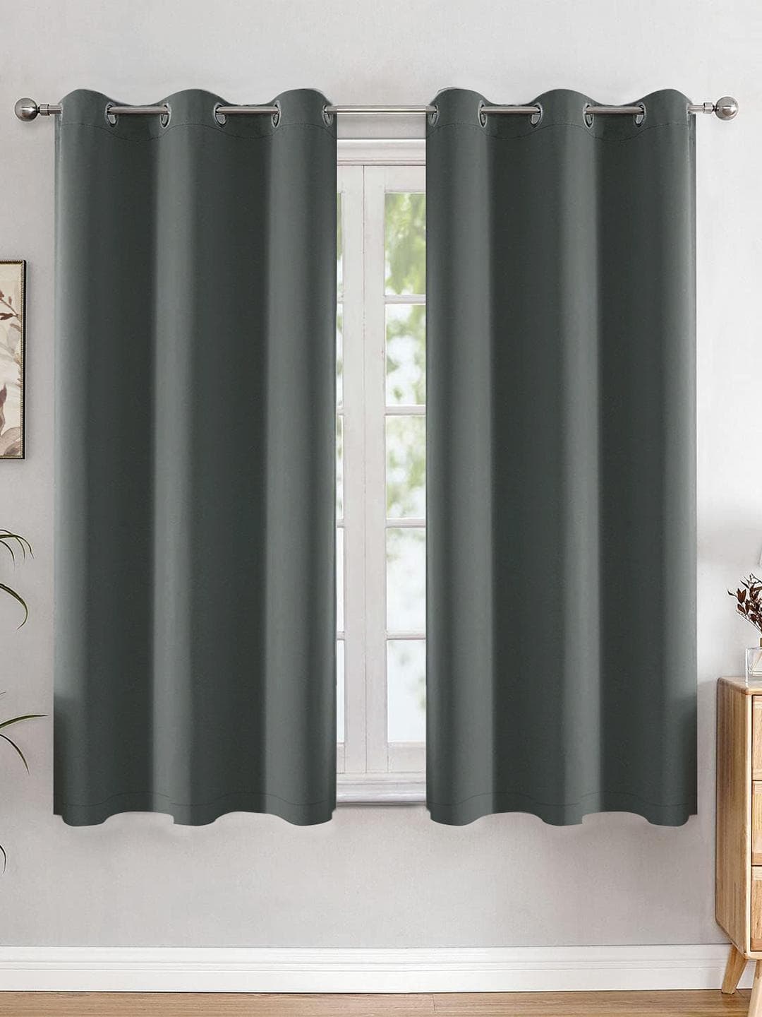 HOMEMONDE Grey 2 Pieces Blackout Window Curtains