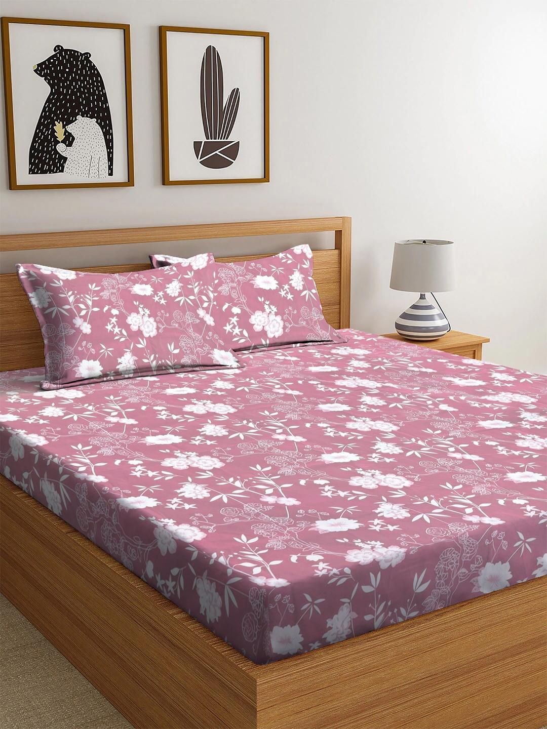 Buy Yutera Pink Floral 210 TC Bedsheet With 2 Pillow Covers - - Home for Unisex