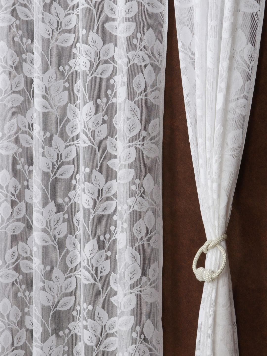 Aura Sheer Net White 2 Pieces Floral Printed Long Door Curtains