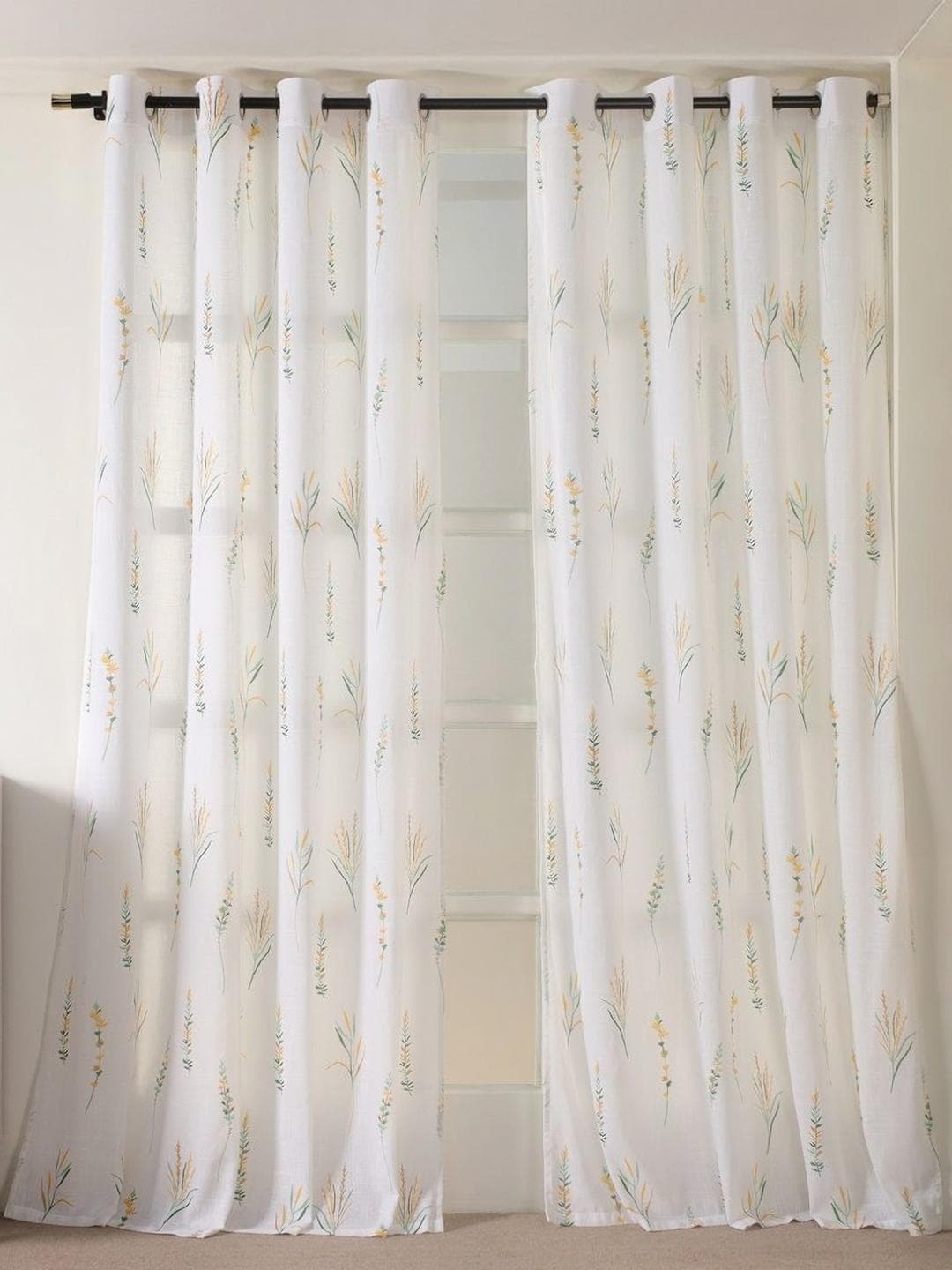Buy HOMEMONDE Set Of 2 Sheer Floral Cotton Eyelet Window Curtains 5 Feet - - Home for Unisex