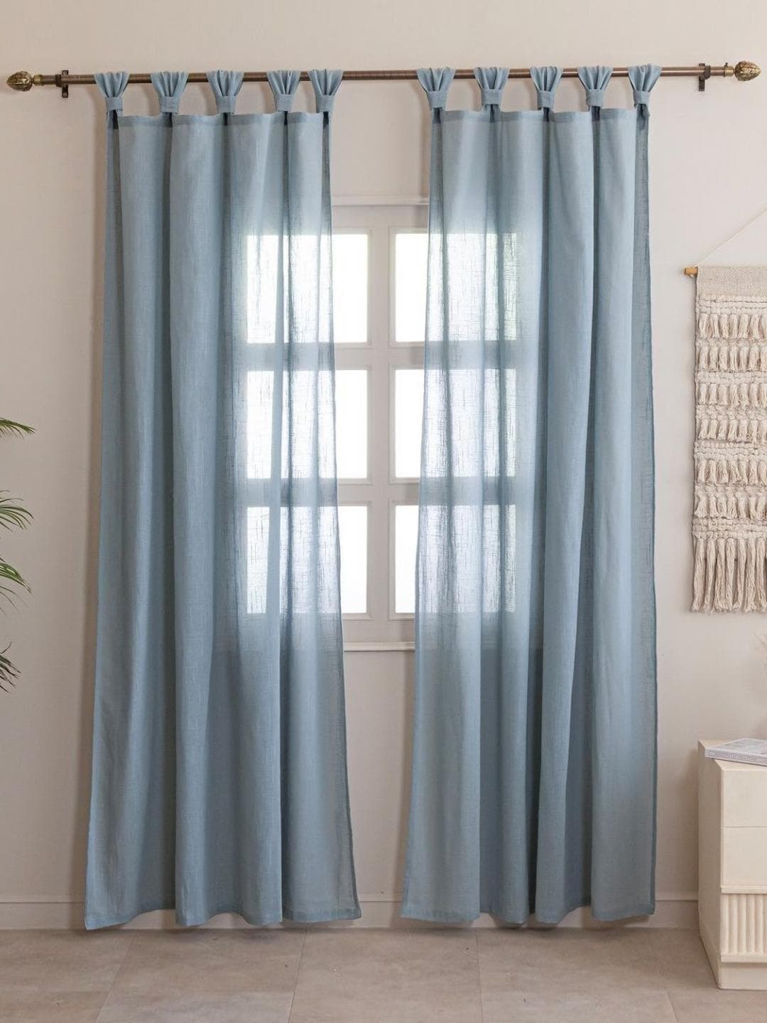 Buy HOMEMONDE Grey 2 Pieces Cotton Tab Top Sheer Door Curtains - - Home for Unisex