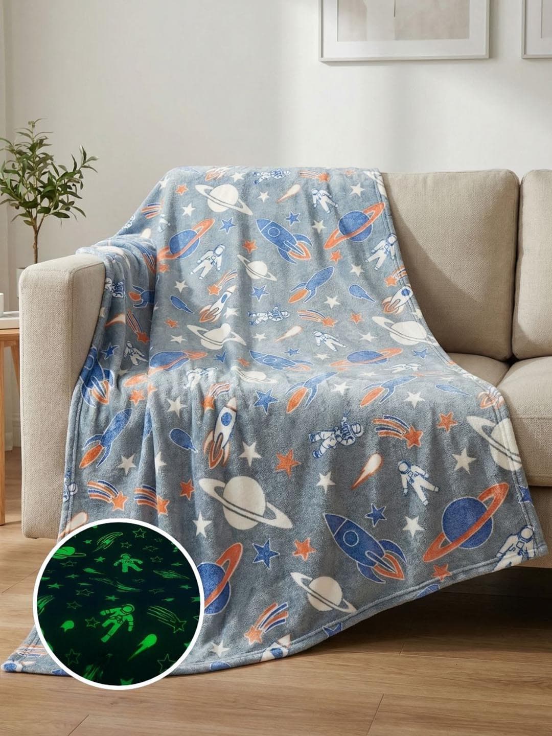 Buy Famyo Kids Grey Rocket Glow In Dark Fleece Lightweight 210 GSM AC Room Queen Blanket - - Home for Unisex Kids